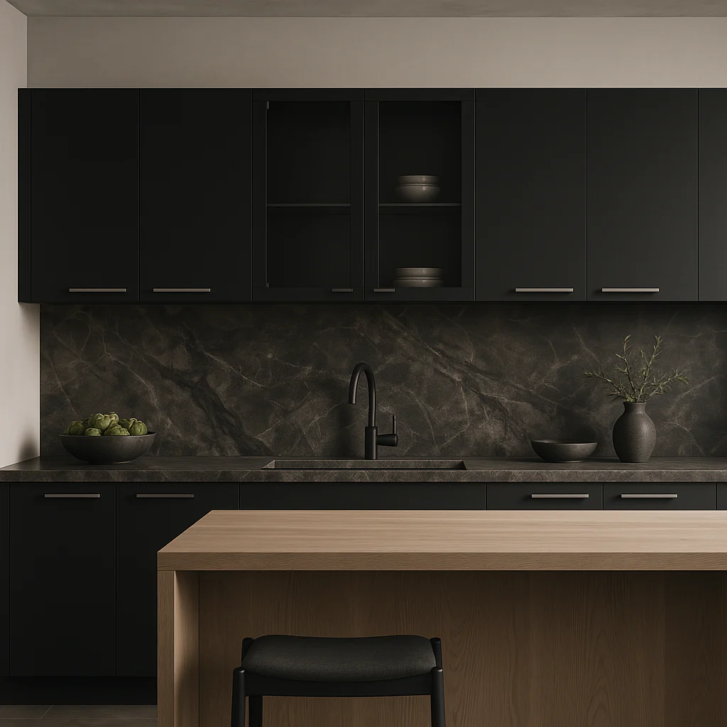 Amucolo Black Wood Wall Kitchen Cabinet with Glass Doors - 59 in. W x 12.4 in. D x 23.6 in. H - Image 4