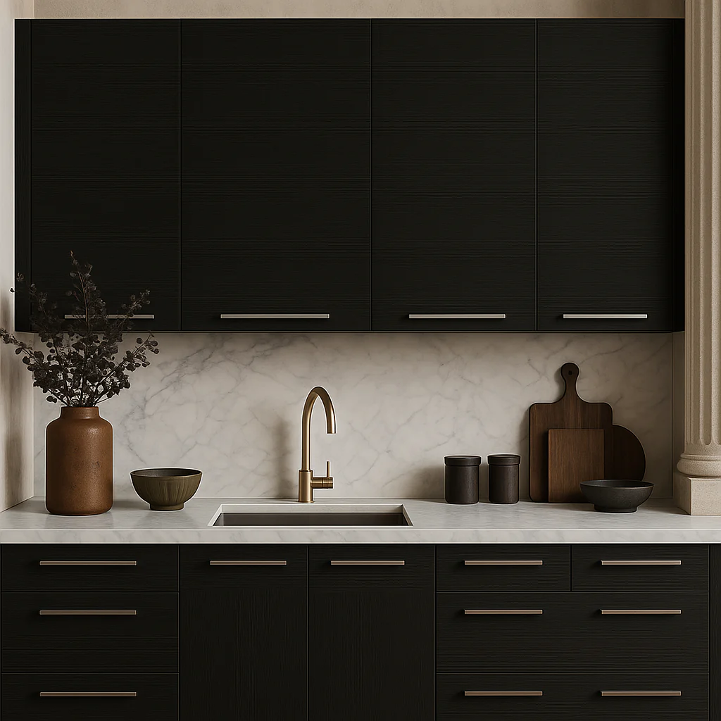 Amucolo Black Wood Wall Kitchen Cabinet with Shelves and 4-Doors, 47.2 in. W x 13.1 in. D x 23.6 in. H - Image 4