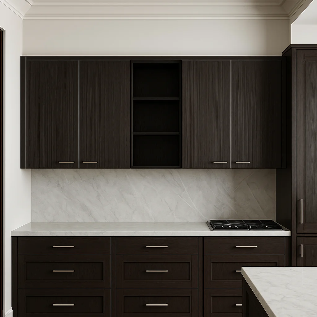 Amucolo Black Wood Wall Kitchen Cabinet with Shelves and Four Doors - Image 4