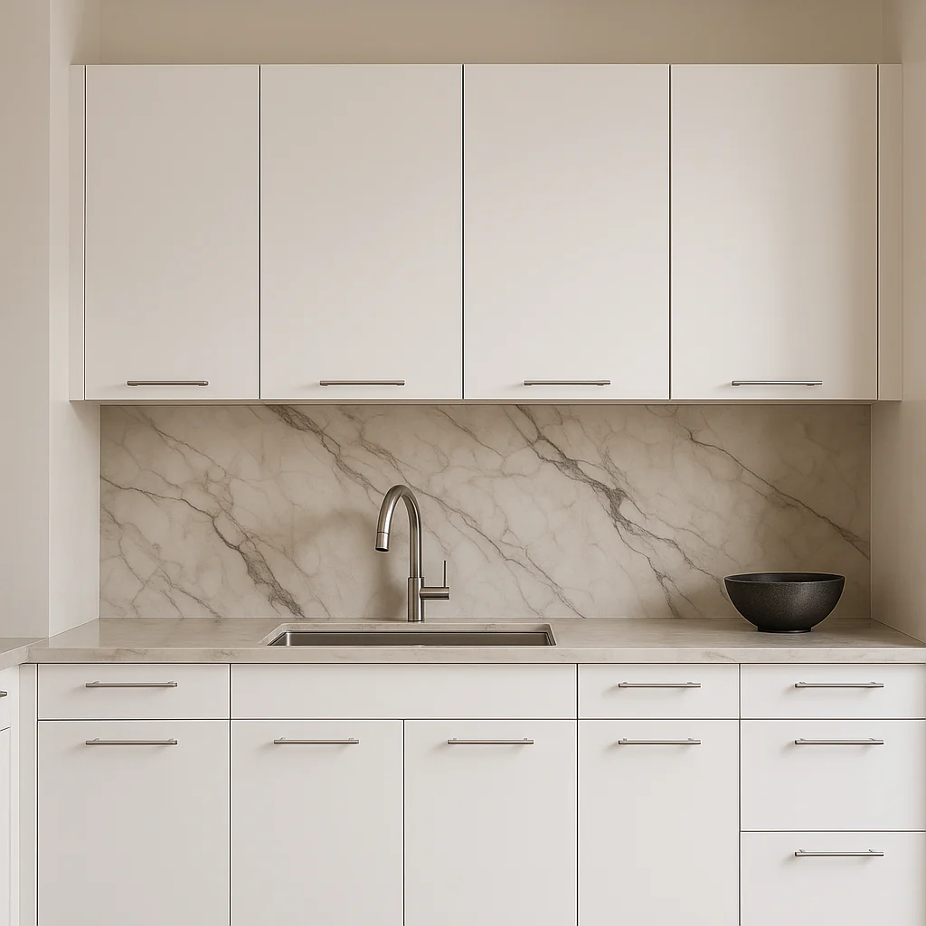 Amucolo White Wall Kitchen Cabinet with Shelves and Four Doors - 47.2 in. W x 13.1 in. D x 23.6 in. H - Image 4