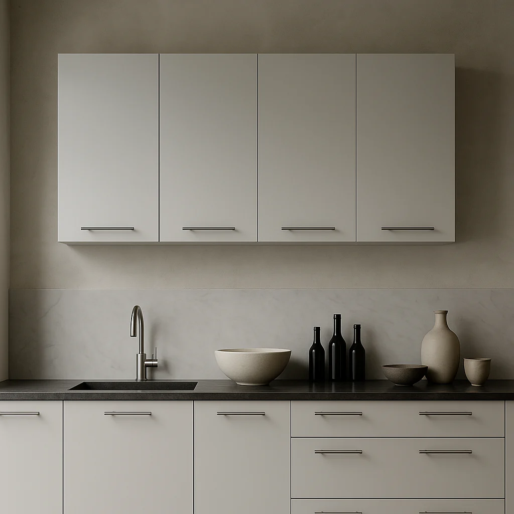 Amucolo White Wood Wall Kitchen Cabinet with Shelves and Four Doors - Image 3