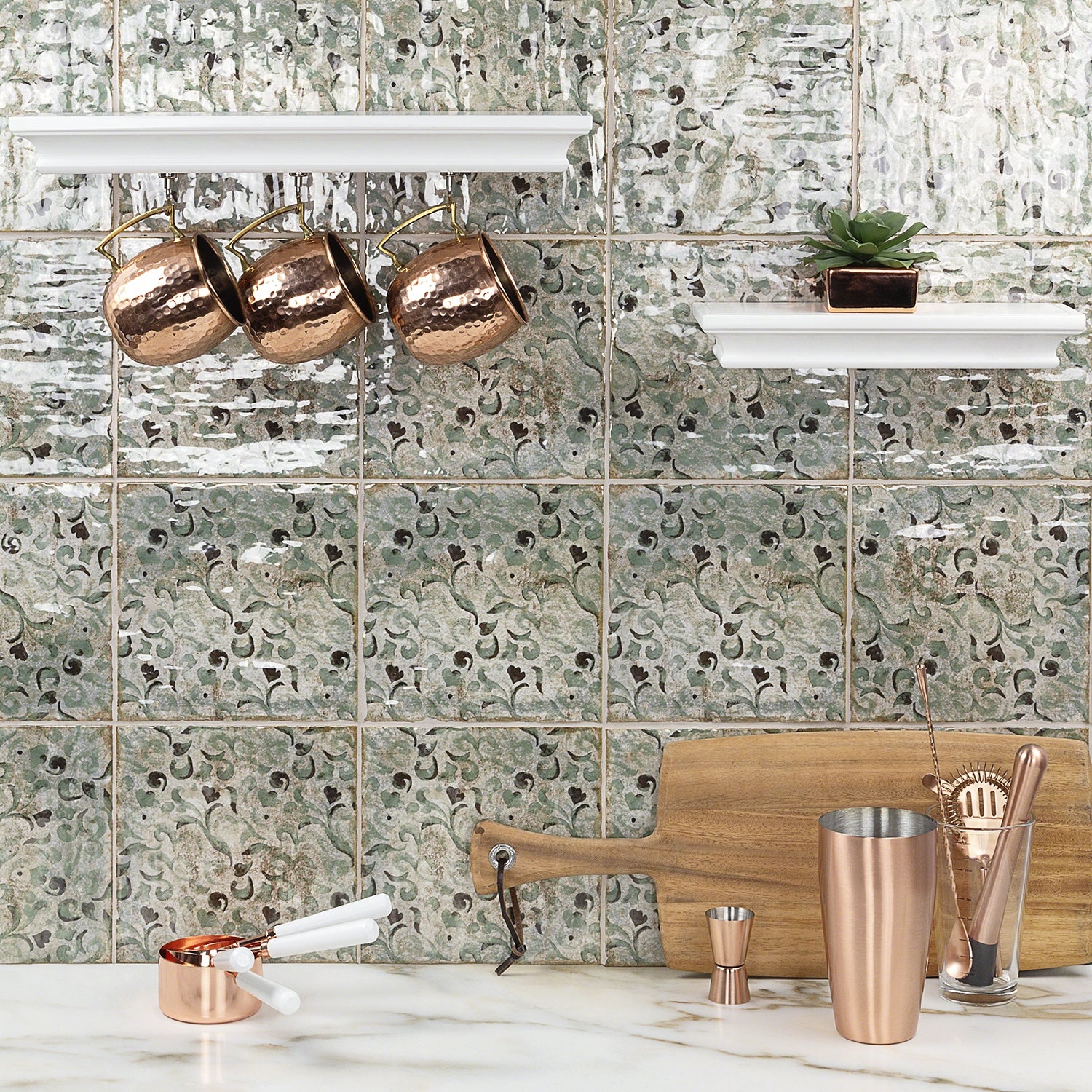 Angela Harris Savona Green 8x8 Polished Ceramic Wall Tile