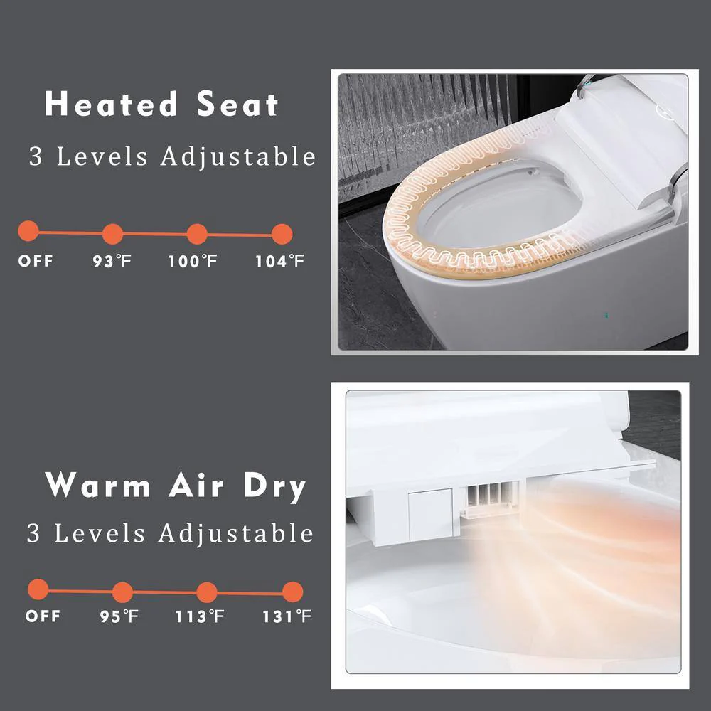 ANGELES HOME Elongated Bidet Toilet, 1.28 GPF, White, Auto Open/Close, LED Display - Image 2