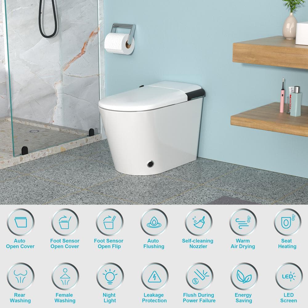 ANGELES HOME Elongated Bidet Toilet 1.28 GPF with Foot Sensor and Auto Flushing - Image 8