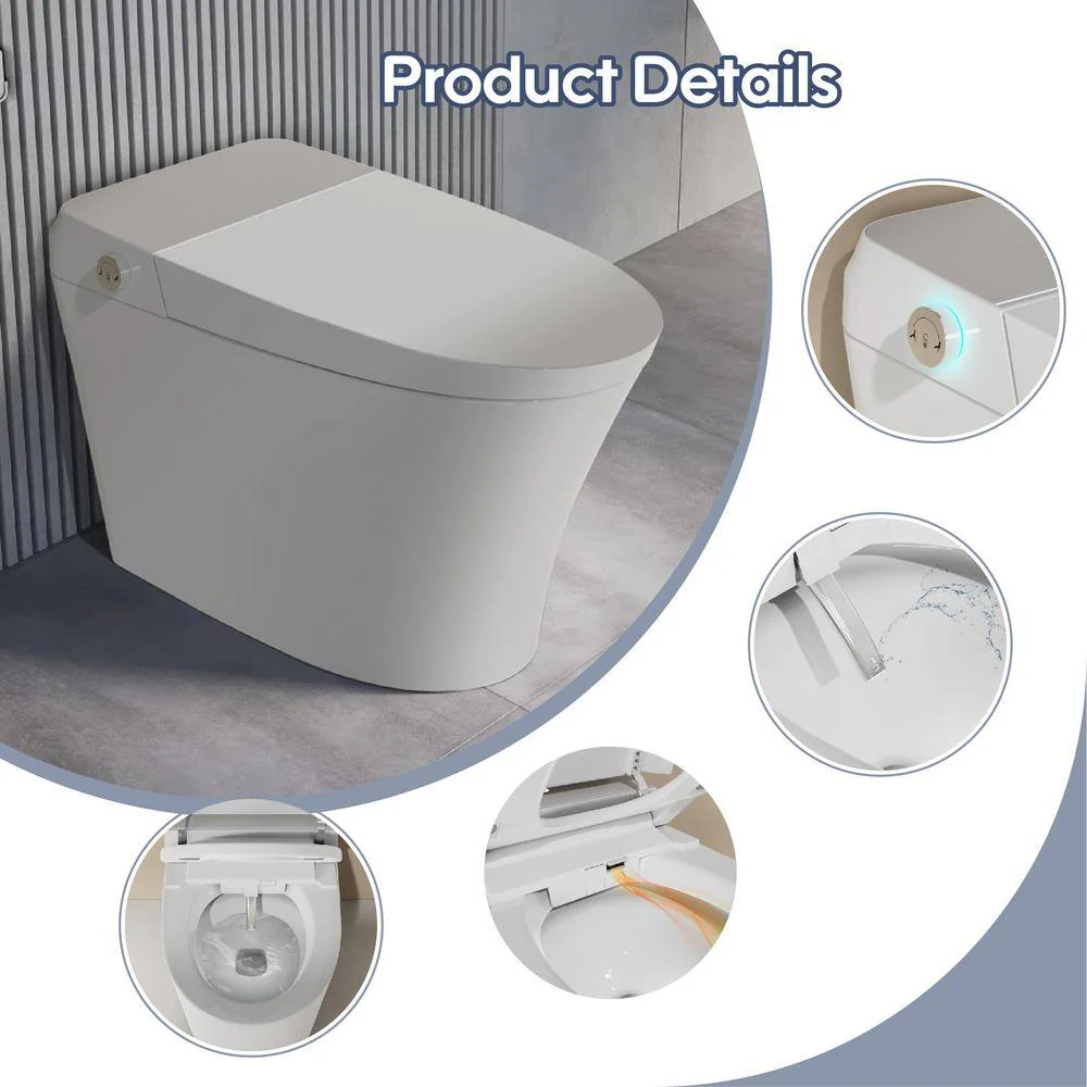 ANGELES HOME Elongated Smart Toilet Bidet with Adjustable Sprayer & Deodorizing in White - Image 5