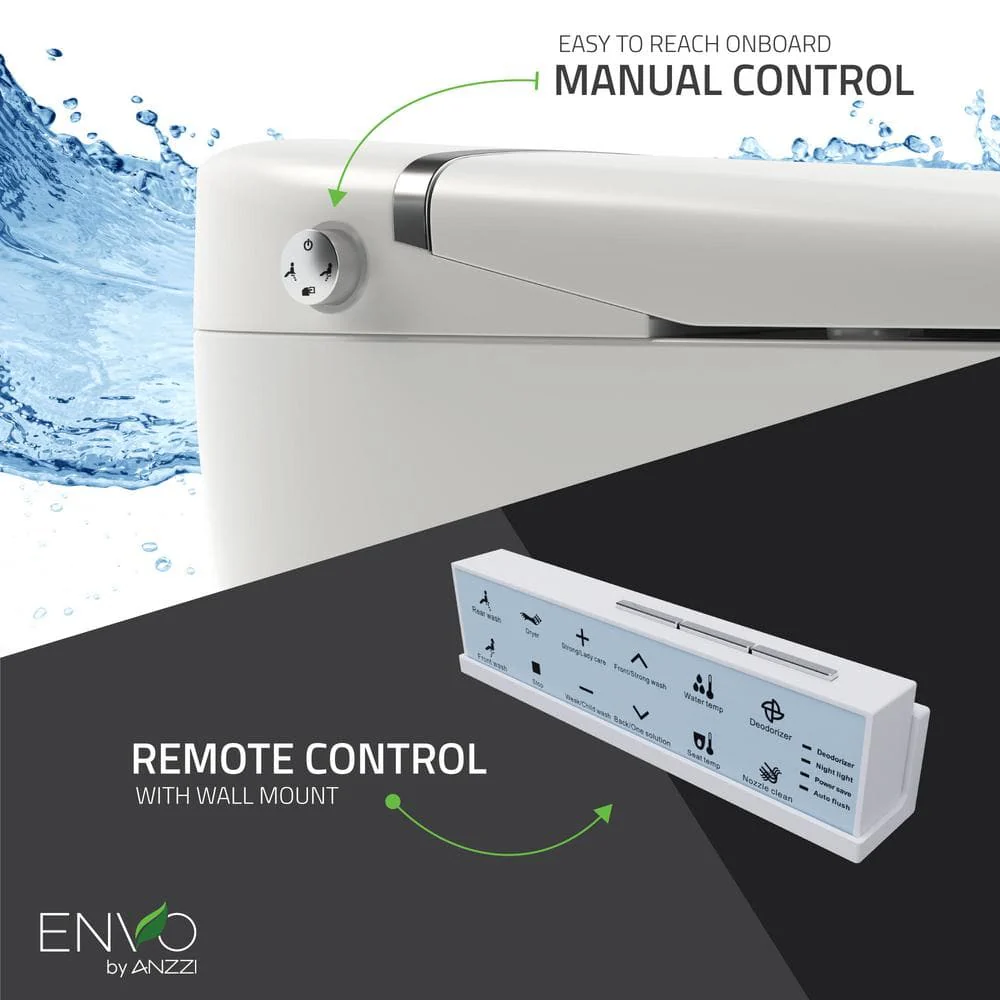 ANZZI ENVO Aura Smart Bidet Toilet with Remote Control, Auto Flush, Heated Seat, and Deodorizer in White - Image 10