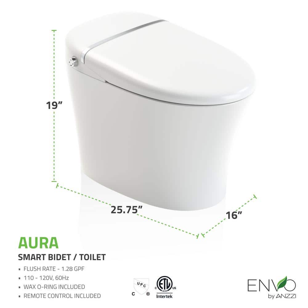 ANZZI ENVO Aura Smart Bidet Toilet with Remote Control, Auto Flush, Heated Seat, and Deodorizer in White - Image 3