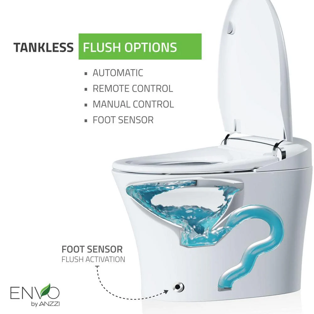 ANZZI ENVO Aura Smart Bidet Toilet with Remote Control, Auto Flush, Heated Seat, and Deodorizer in White - Image 8