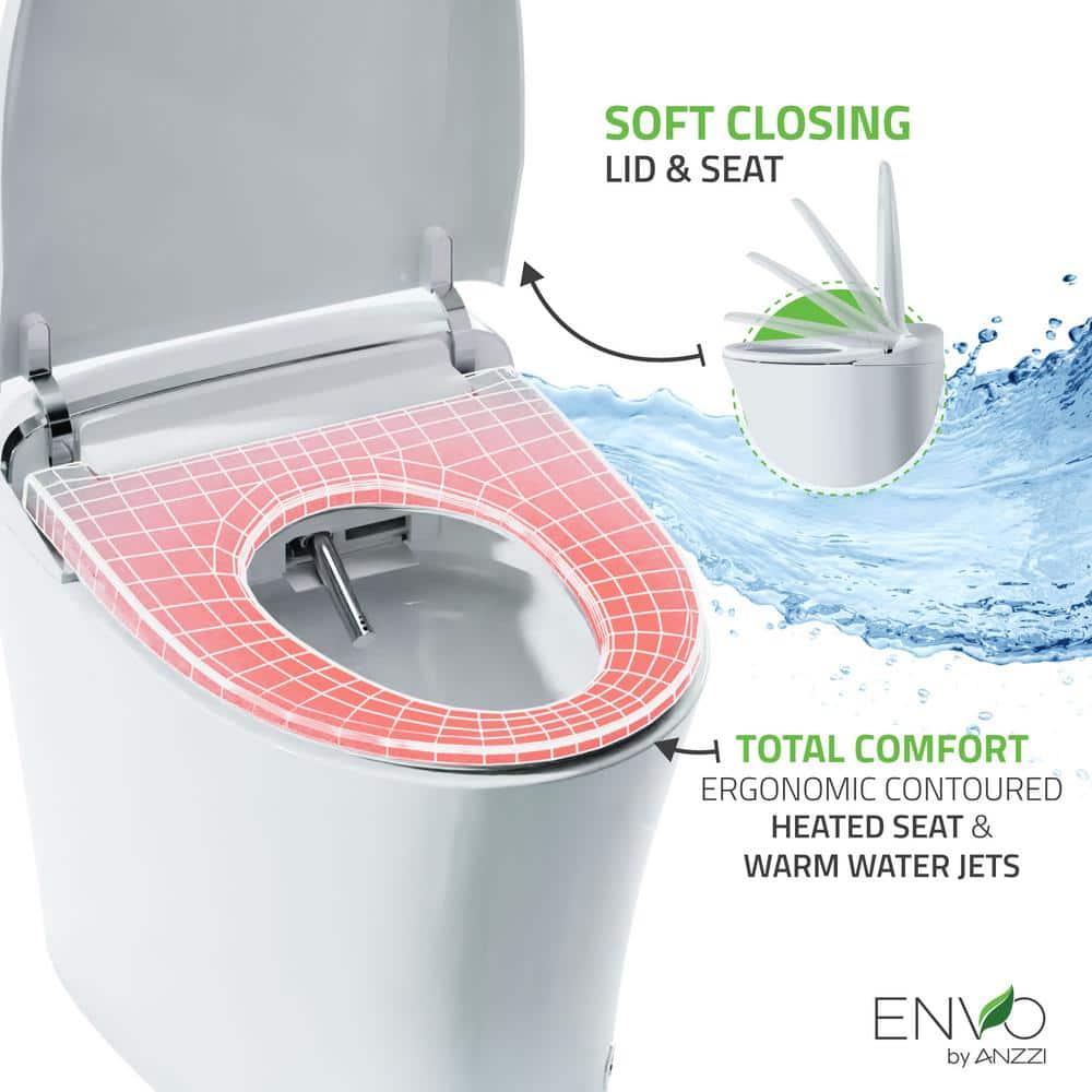 ANZZI ENVO Aura Smart Bidet Toilet with Remote Control, Auto Flush, Heated Seat, and Deodorizer in White - Image 9