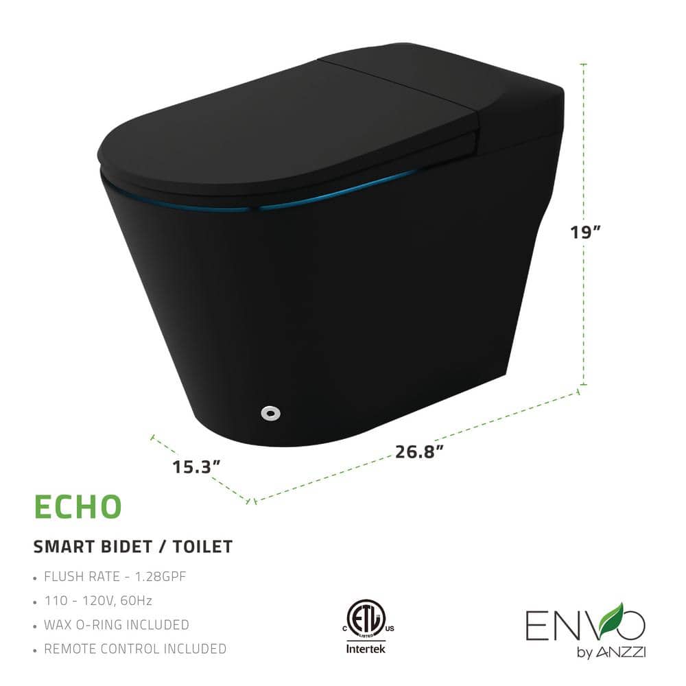 ANZZI ENVO Echo Smart Bidet Toilet in Matte Black with Auto Flush and Heated Seat - Image 3