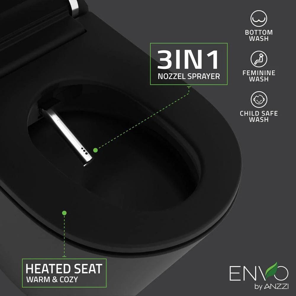 ANZZI ENVO Echo Smart Bidet Toilet in Matte Black with Auto Flush and Heated Seat - Image 4