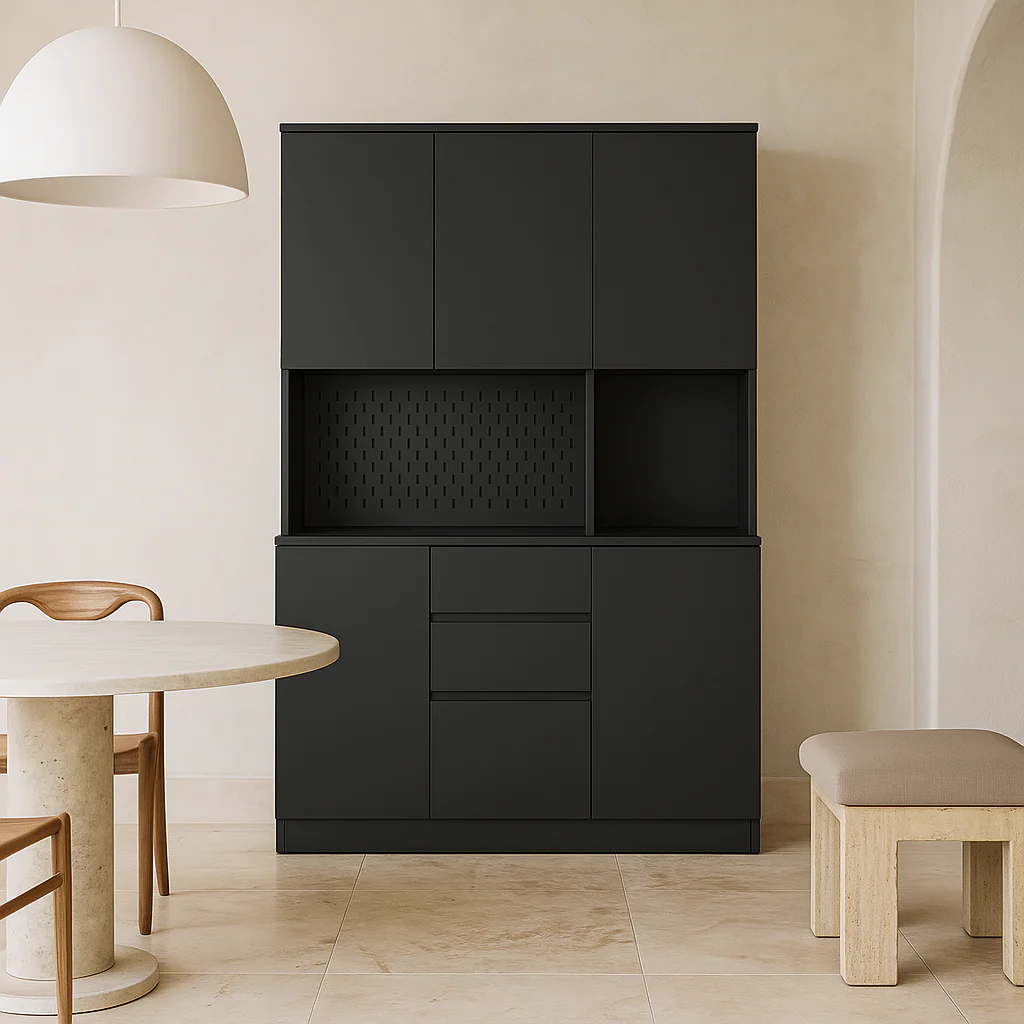 Aoibox Black MDF Kitchen Pantry Cabinet with Doors, Shelves, and Drawers - Image 2