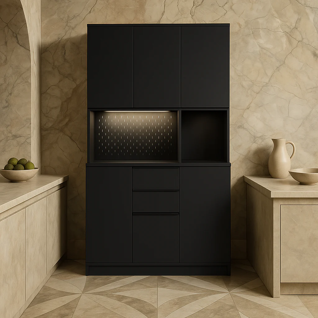 Aoibox Black MDF Kitchen Pantry Cabinet with Doors, Shelves, and Drawers - Image 4