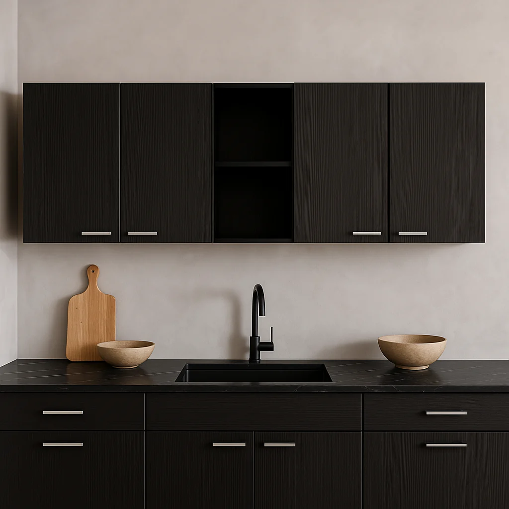 Aoibox Black Wall Mount Kitchen Cabinet with Shelves - 59 in. W x 12.4 in. D x 23.6 in. H - Image 3