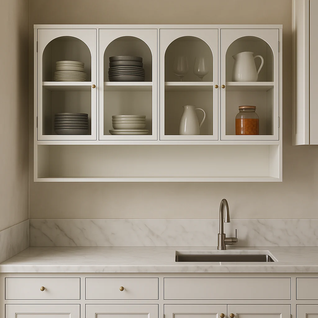 Aoibox Glass Metal Wall-Mounted Kitchen Cabinet, White, 4-Door - Image 3