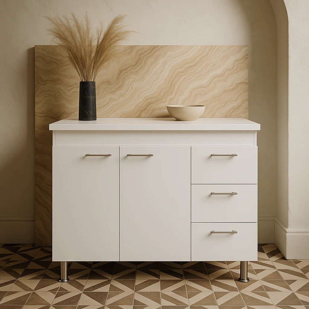 Aoibox Ready to Assemble Kitchen Base Cabinet in White with 3 Drawers and Double Door - Image 2