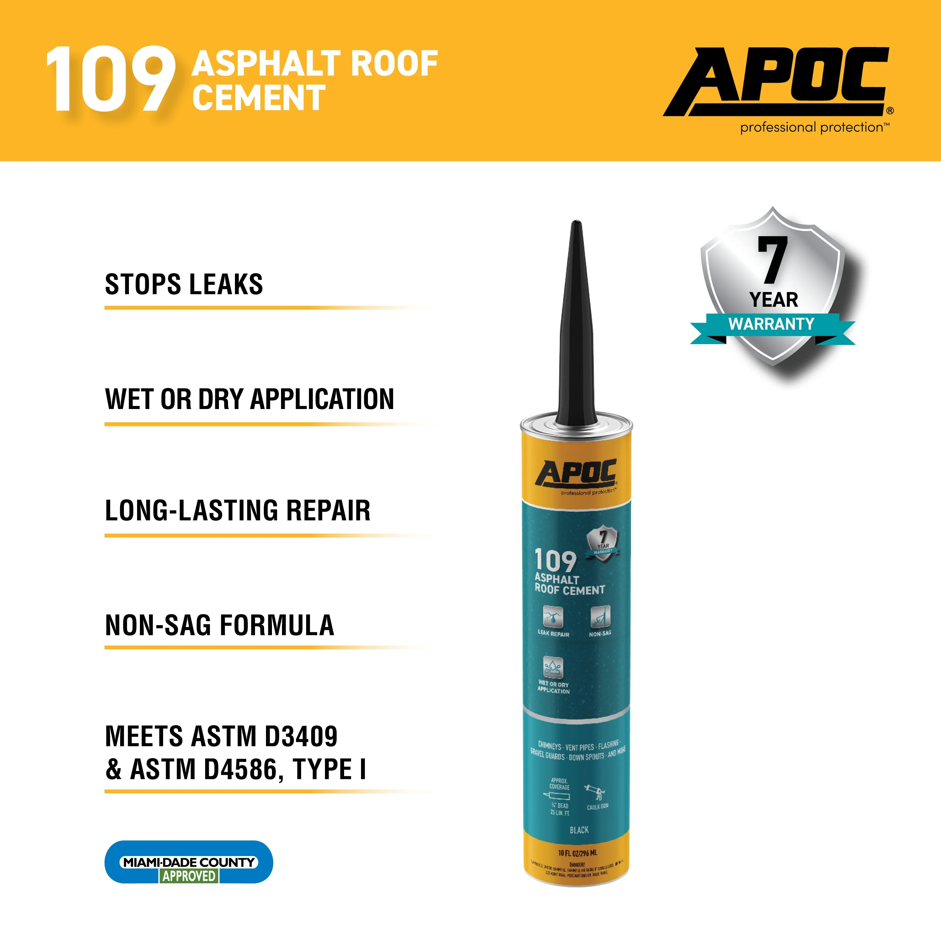 APOC 109 Fibered Waterproof Asphalt Roof Cement Sealant, 10-oz Tube - Image 5
