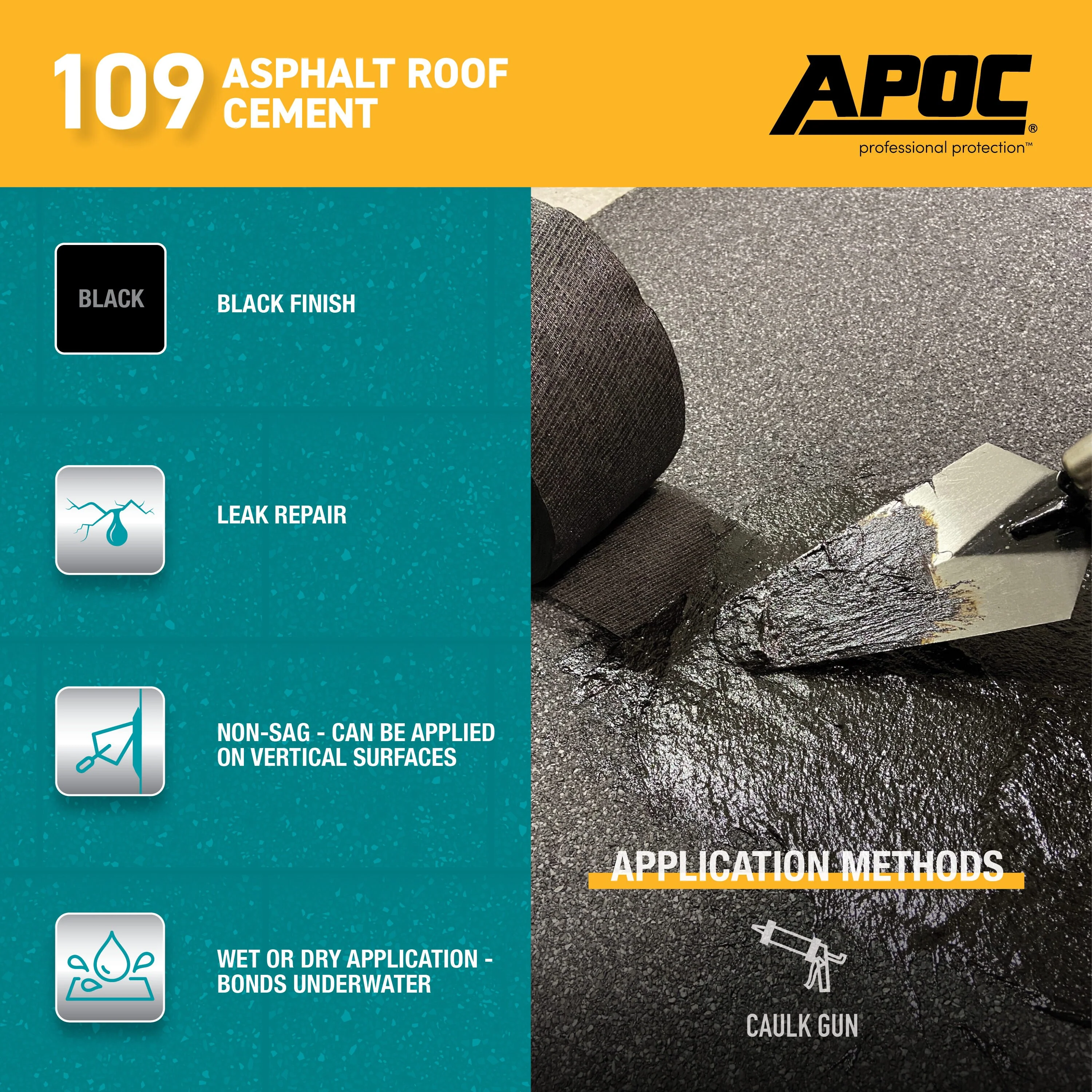 APOC 109 Fibered Waterproof Asphalt Roof Cement Sealant, 10-oz Tube - Image 7