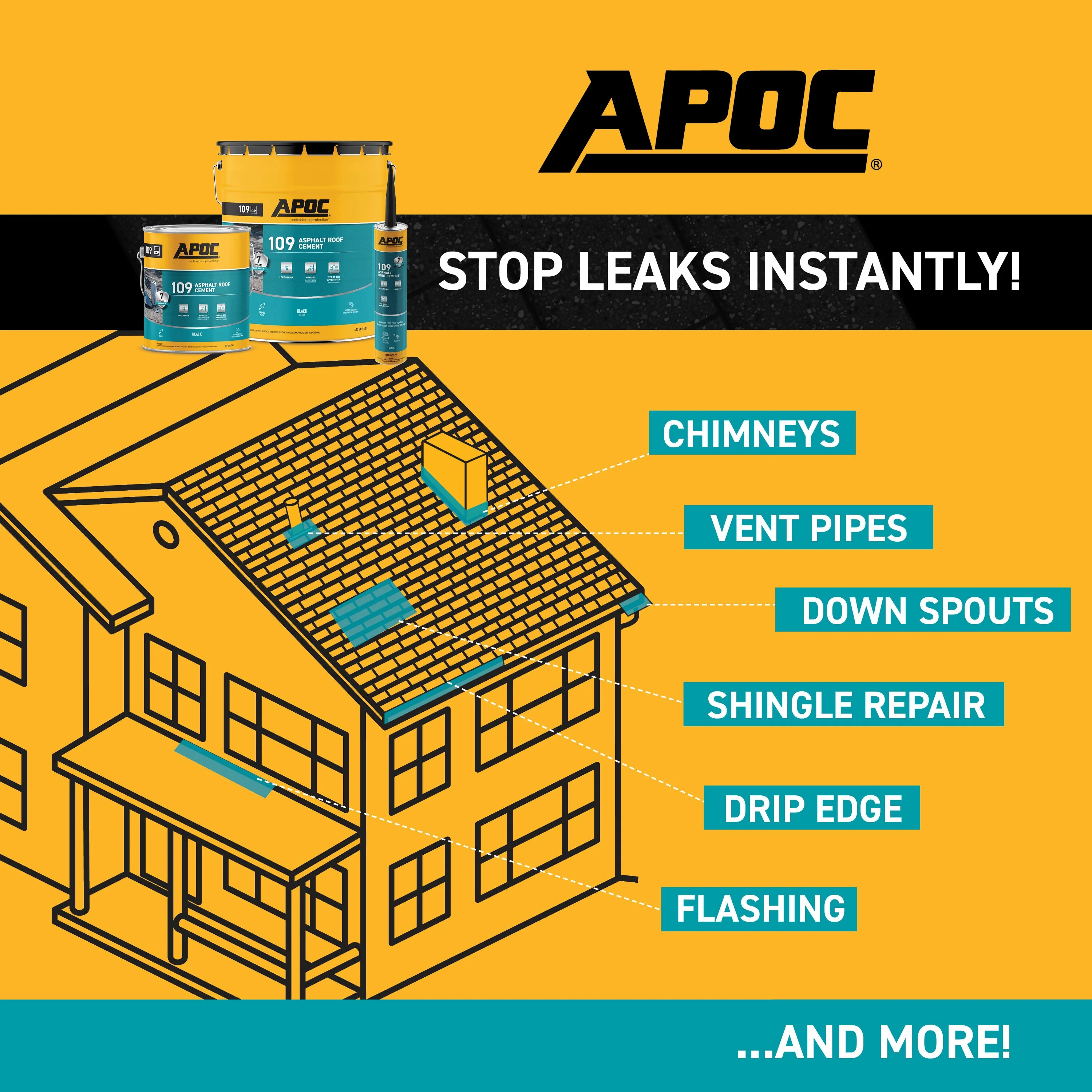 APOC 109 Fibered Waterproof Asphalt Roof Cement Sealant, 10-oz Tube - Image 8