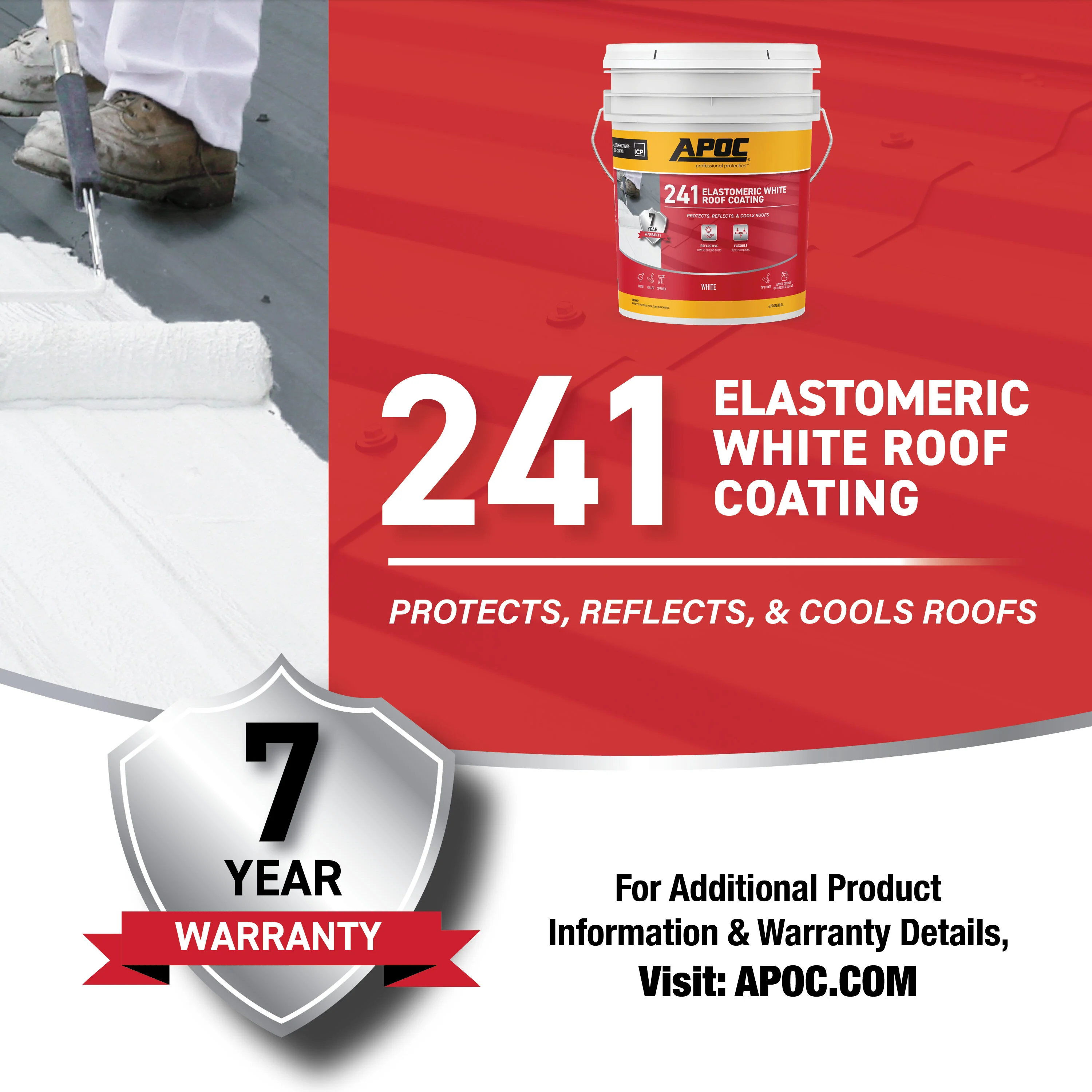 APOC 241 4.75-Gallon White Elastomeric Reflective Roof Coating – 7-Year Limited Warranty - Image 7