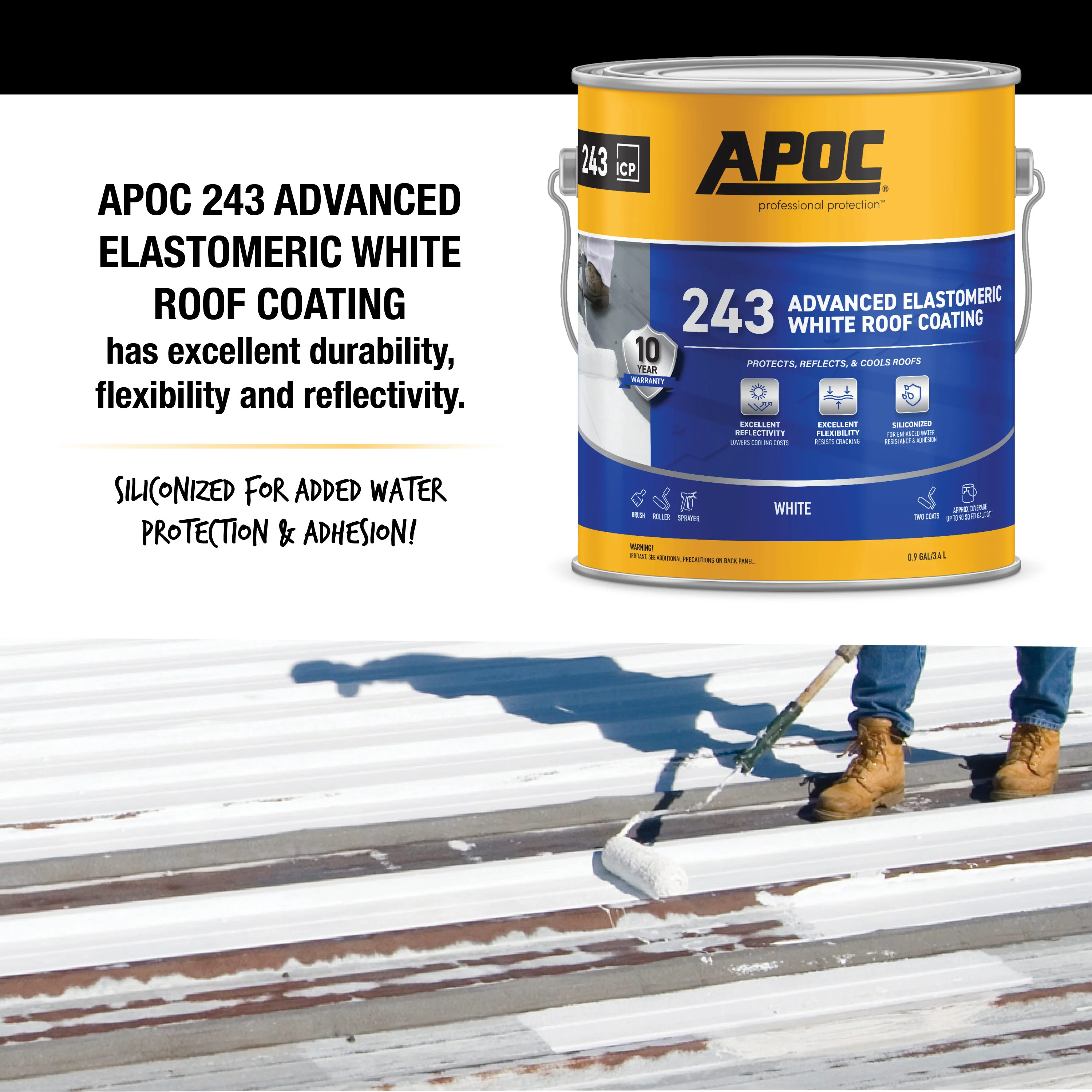 APOC 243 Advanced Elastomeric White Roof Coating, 0.9-Gallon – 10-Year Limited Warranty - Image 4