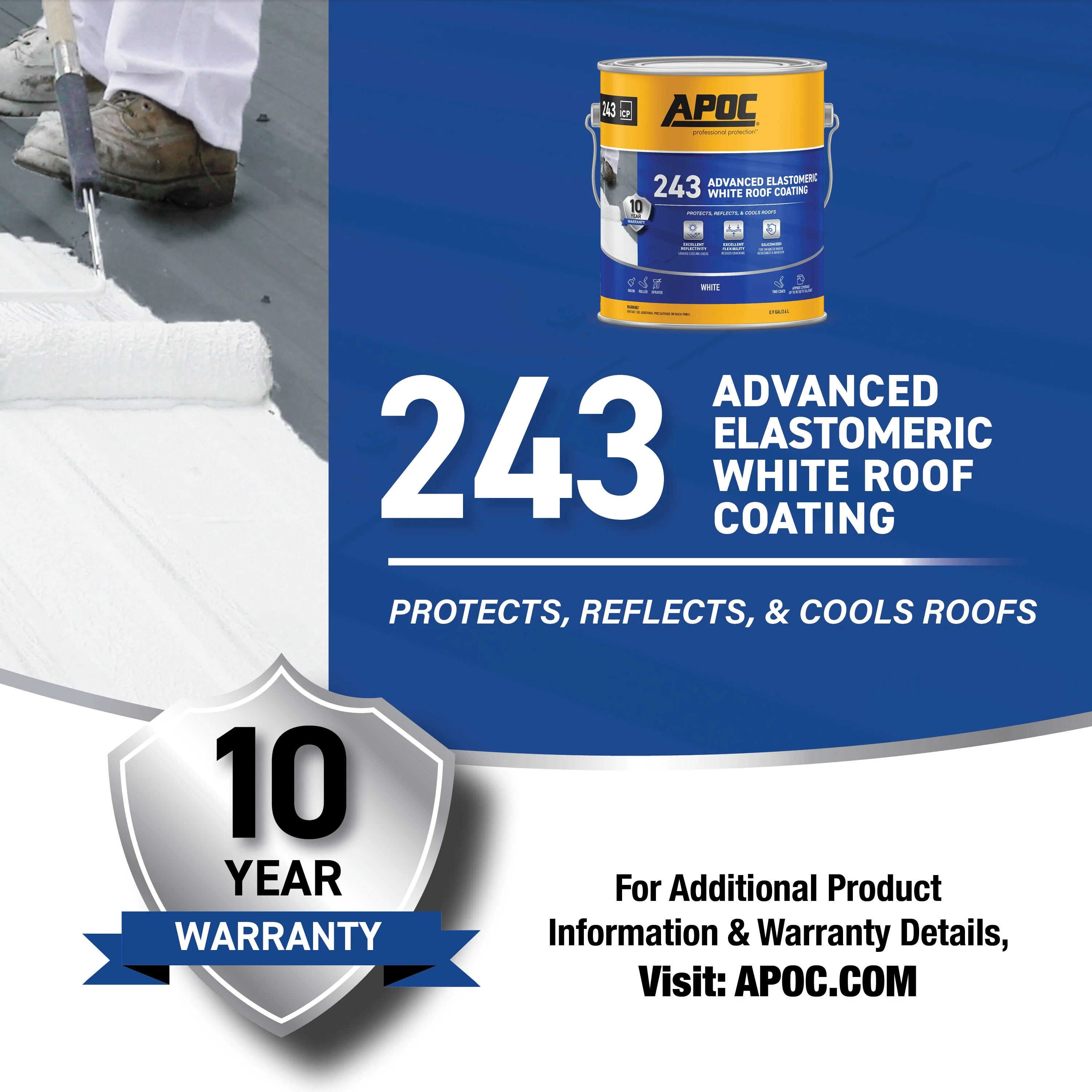 APOC 243 Advanced Elastomeric White Roof Coating, 0.9-Gallon – 10-Year Limited Warranty - Image 7