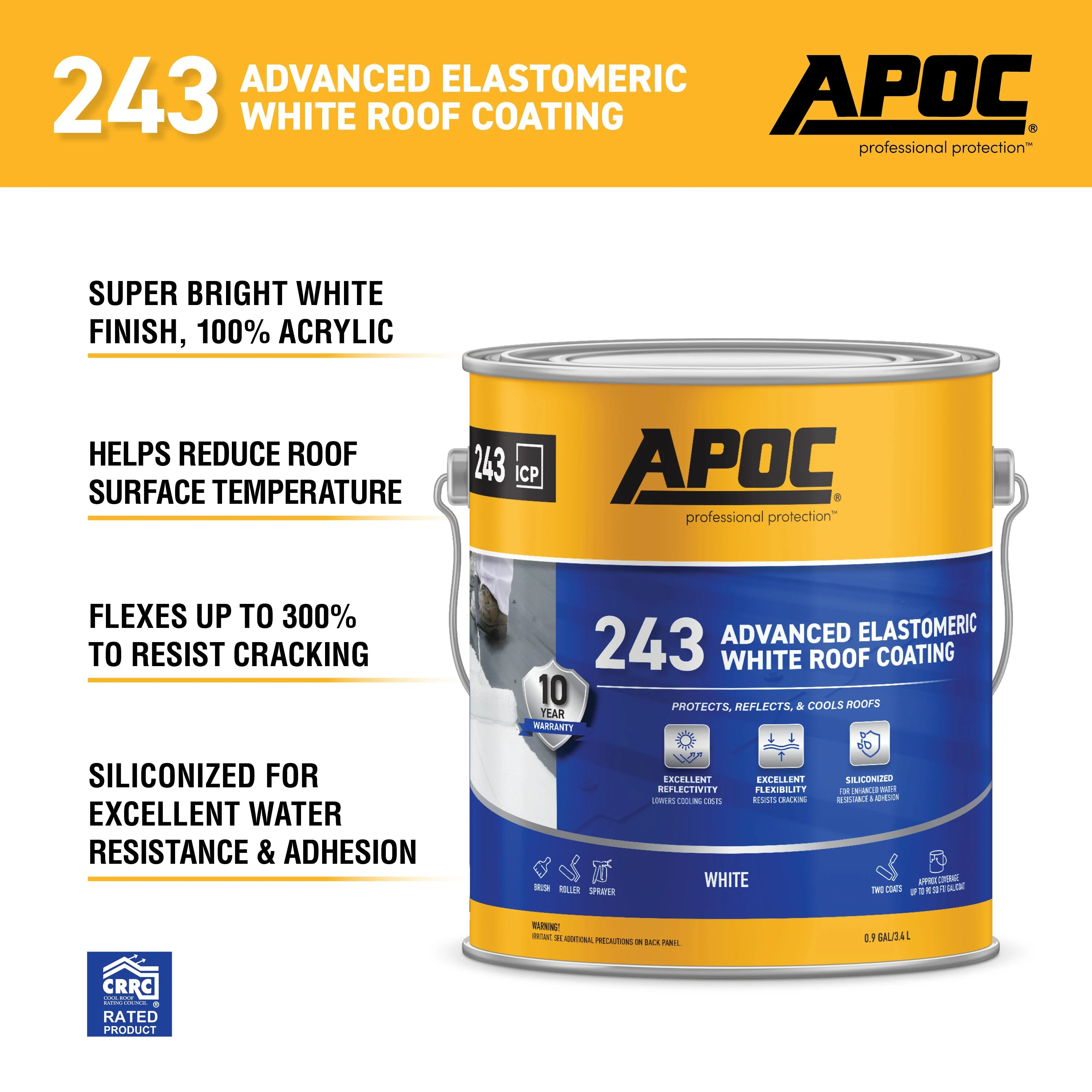 APOC 243 Advanced Elastomeric White Roof Coating, 0.9-Gallon – 10-Year Limited Warranty - Image 8
