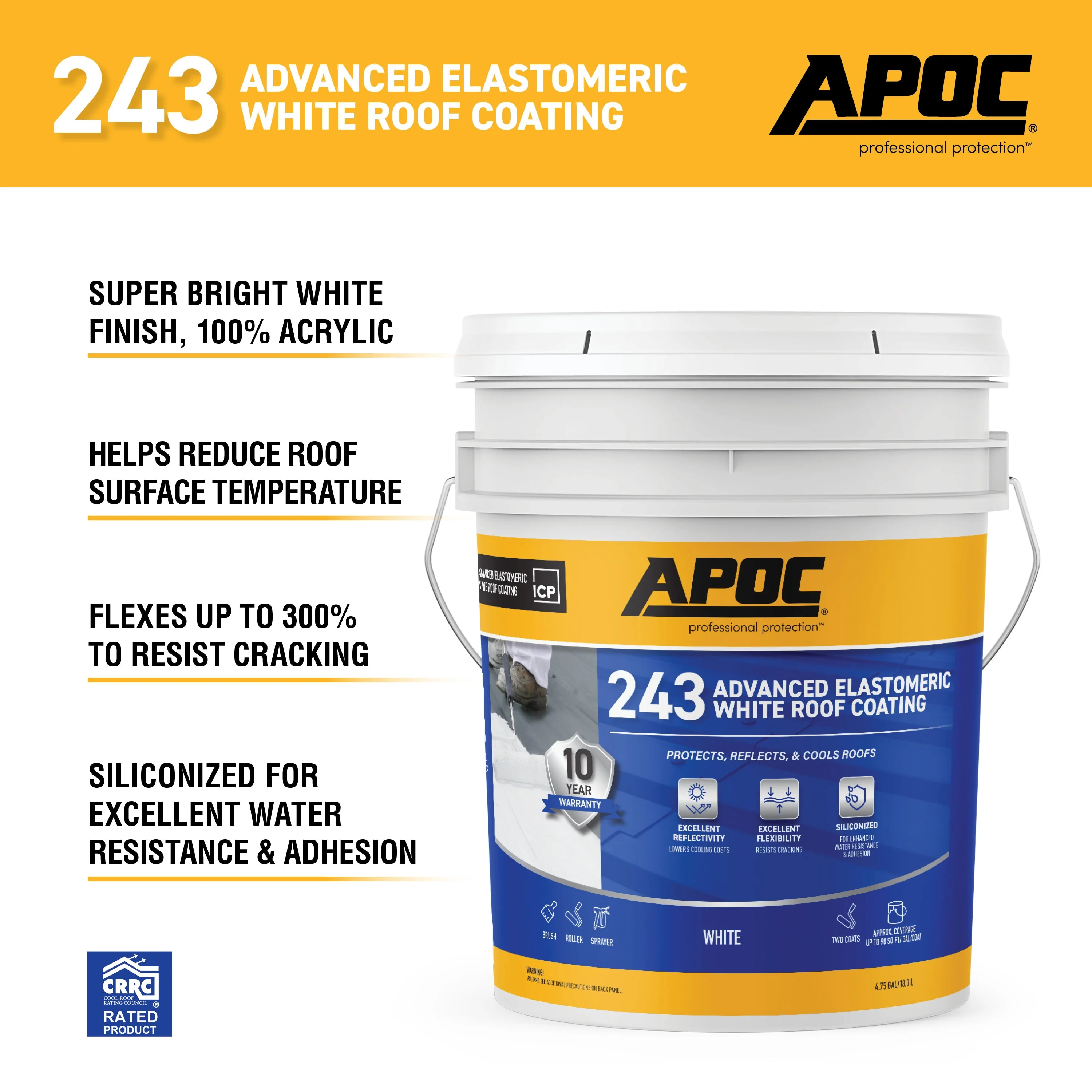 APOC 243 Advanced Elastomeric White Roof Coating, 4.75-Gallon (AP-2435) - Image 8