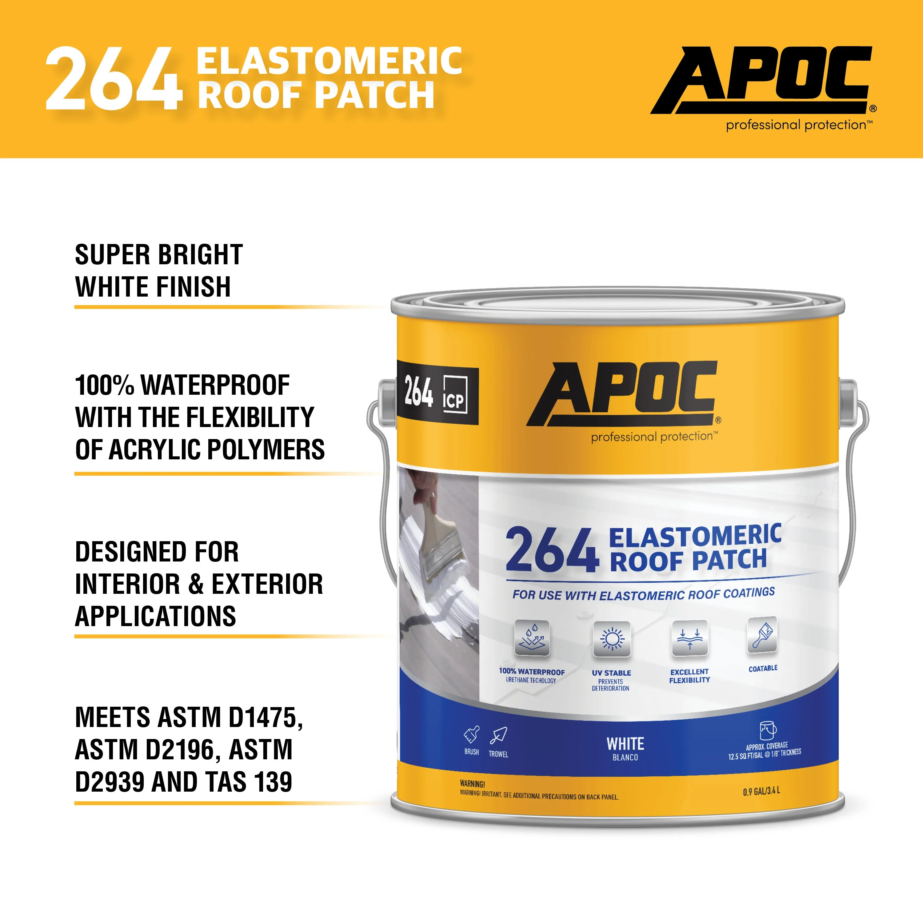APOC 264 Fibered Waterproof Elastomeric Roof Patch, White, 0.9-Gallon - Image 5