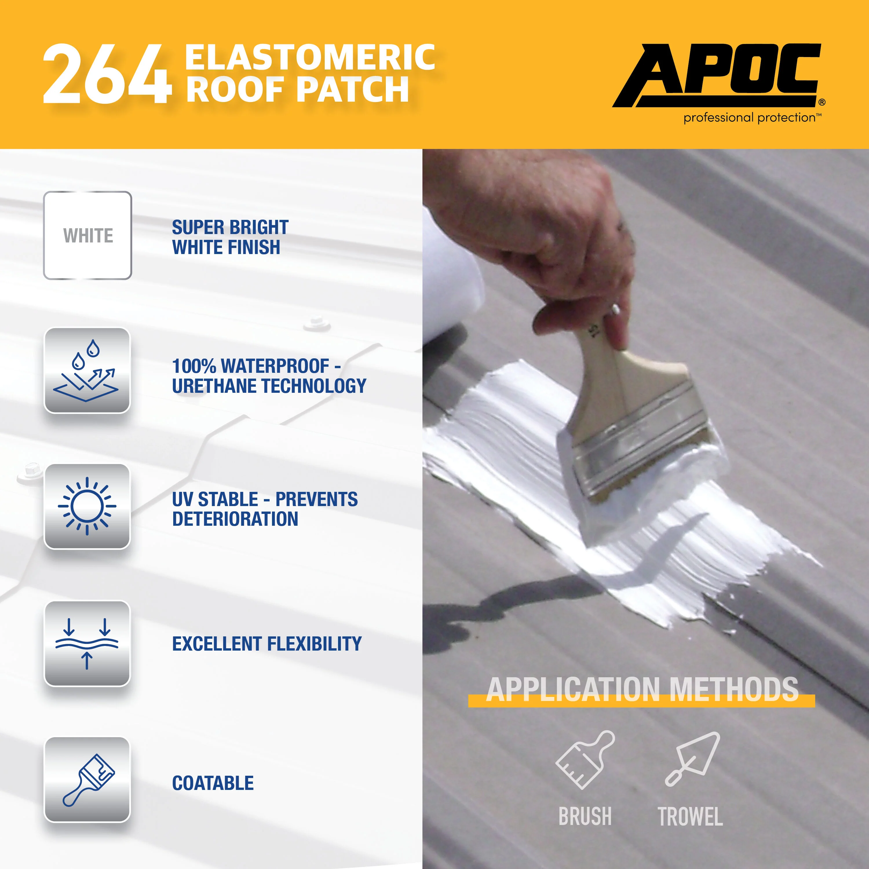APOC 264 Fibered Waterproof Elastomeric Roof Patch, White, 0.9-Gallon - Image 6
