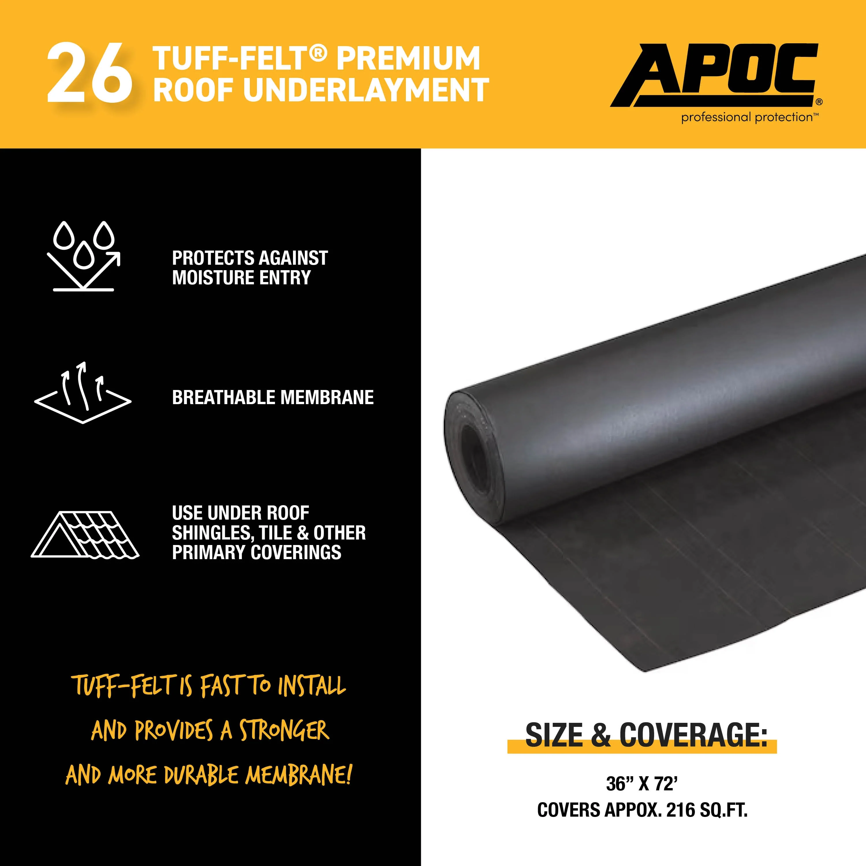 APOC #30 Tuff-Felt 36-in x 71.75-ft (200-sq ft) Felt Roof Underlayment — ASTM D226 - Image 3