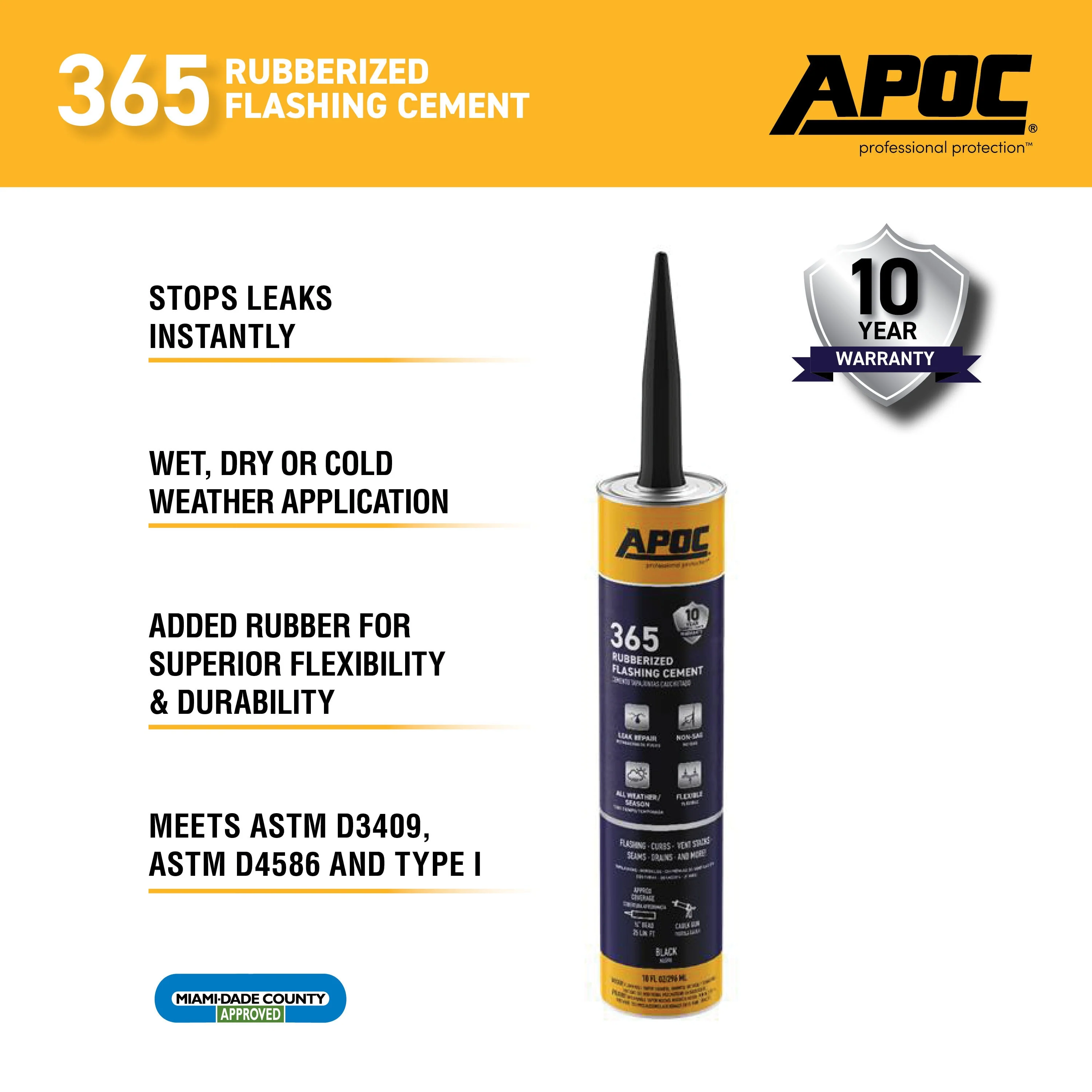 APOC 365 Fibered Rubberized Asphalt Roof/Flashing Cement, 10-oz Tube (Black) - Image 3