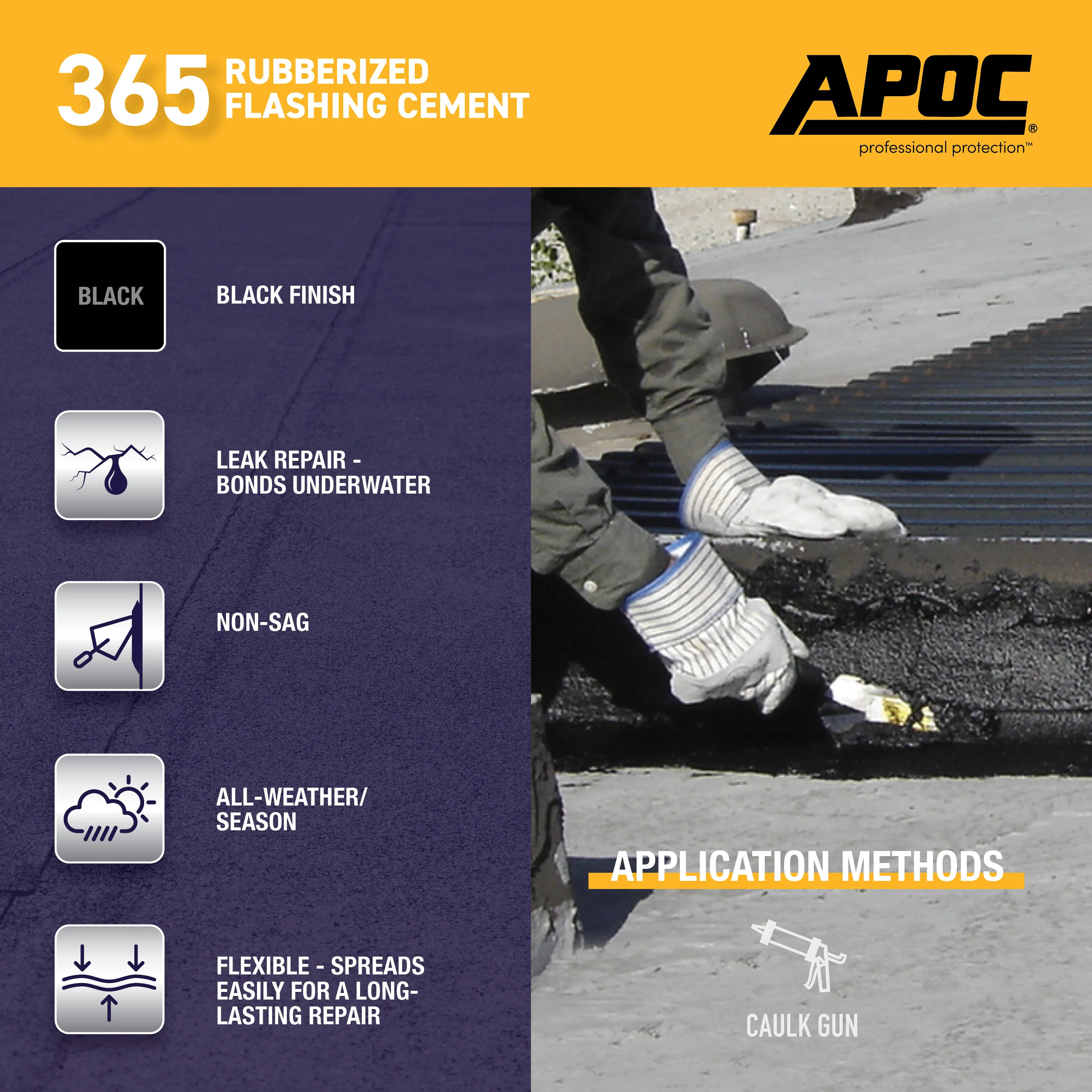 APOC 365 Fibered Rubberized Asphalt Roof/Flashing Cement, 10-oz Tube (Black) - Image 4