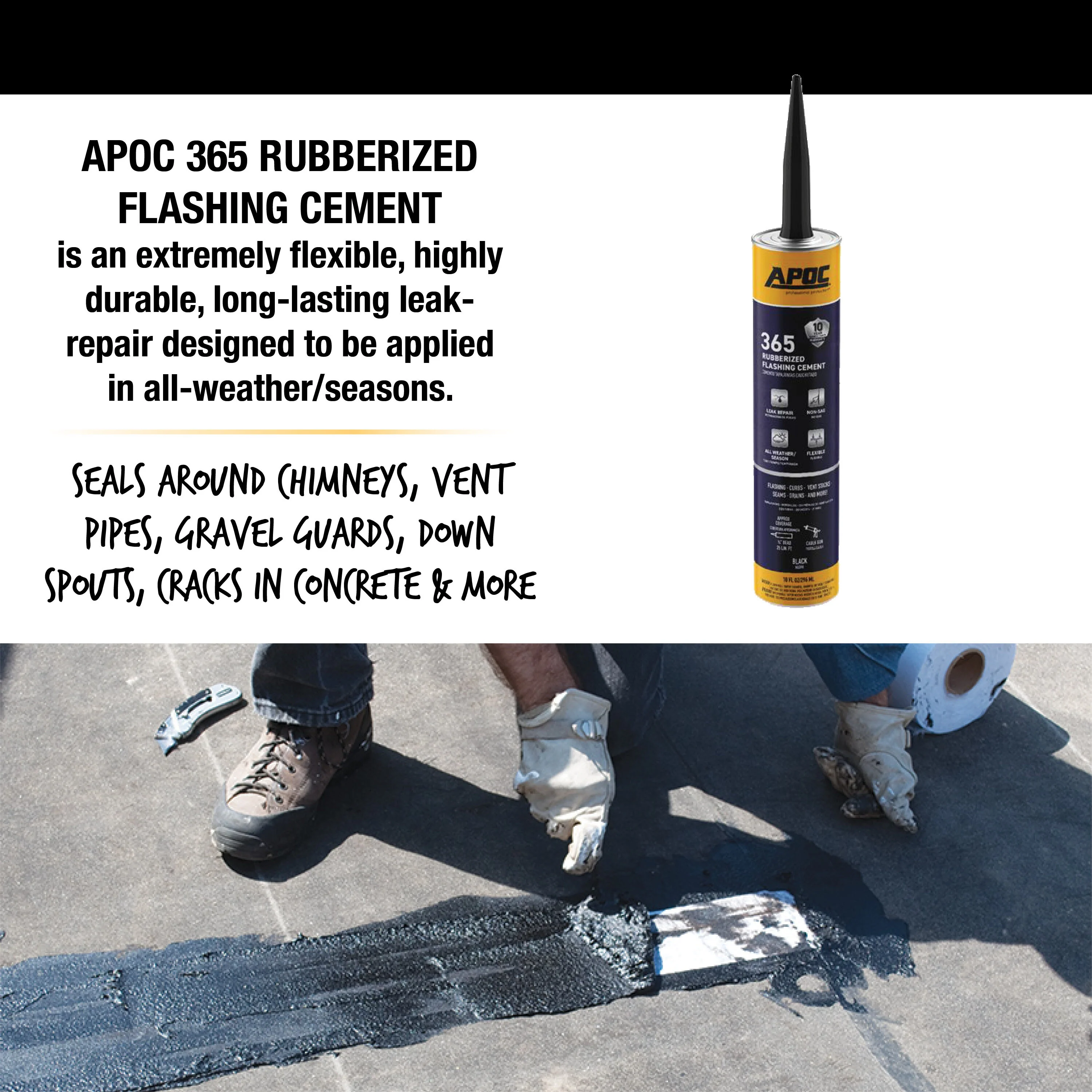 APOC 365 Fibered Rubberized Asphalt Roof/Flashing Cement, 10-oz Tube (Black) - Image 5