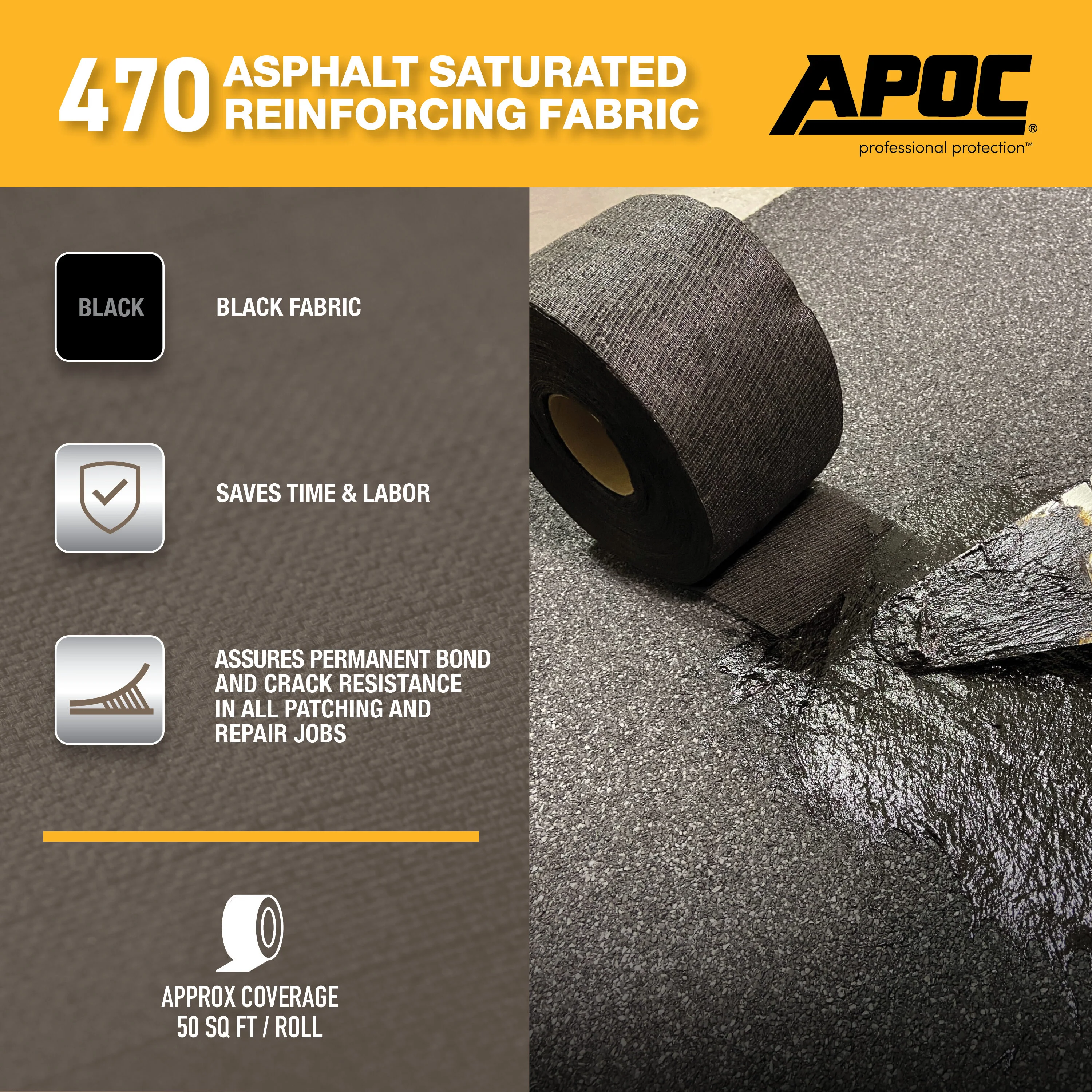 APOC 470 Asphalt-Saturated Reinforcing Roof Fabric, Black, 4-in x 150-ft Roll - Image 6