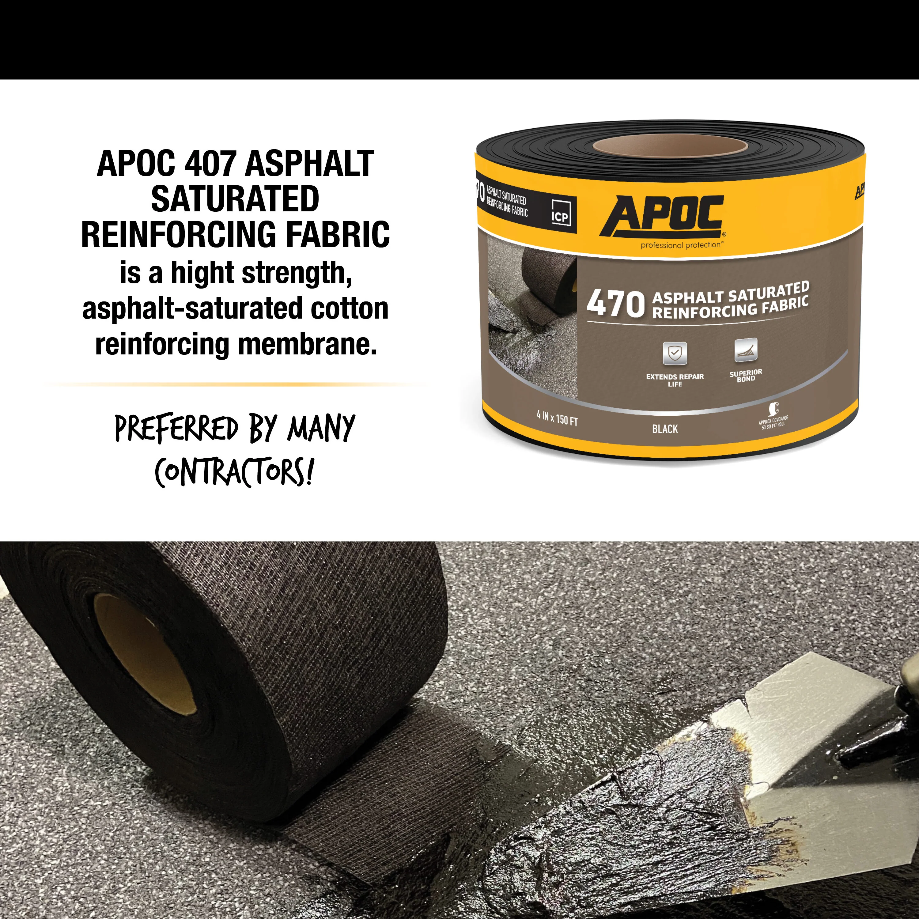 APOC 470 Asphalt-Saturated Reinforcing Roof Fabric, Black, 4-in x 150-ft Roll - Image 7