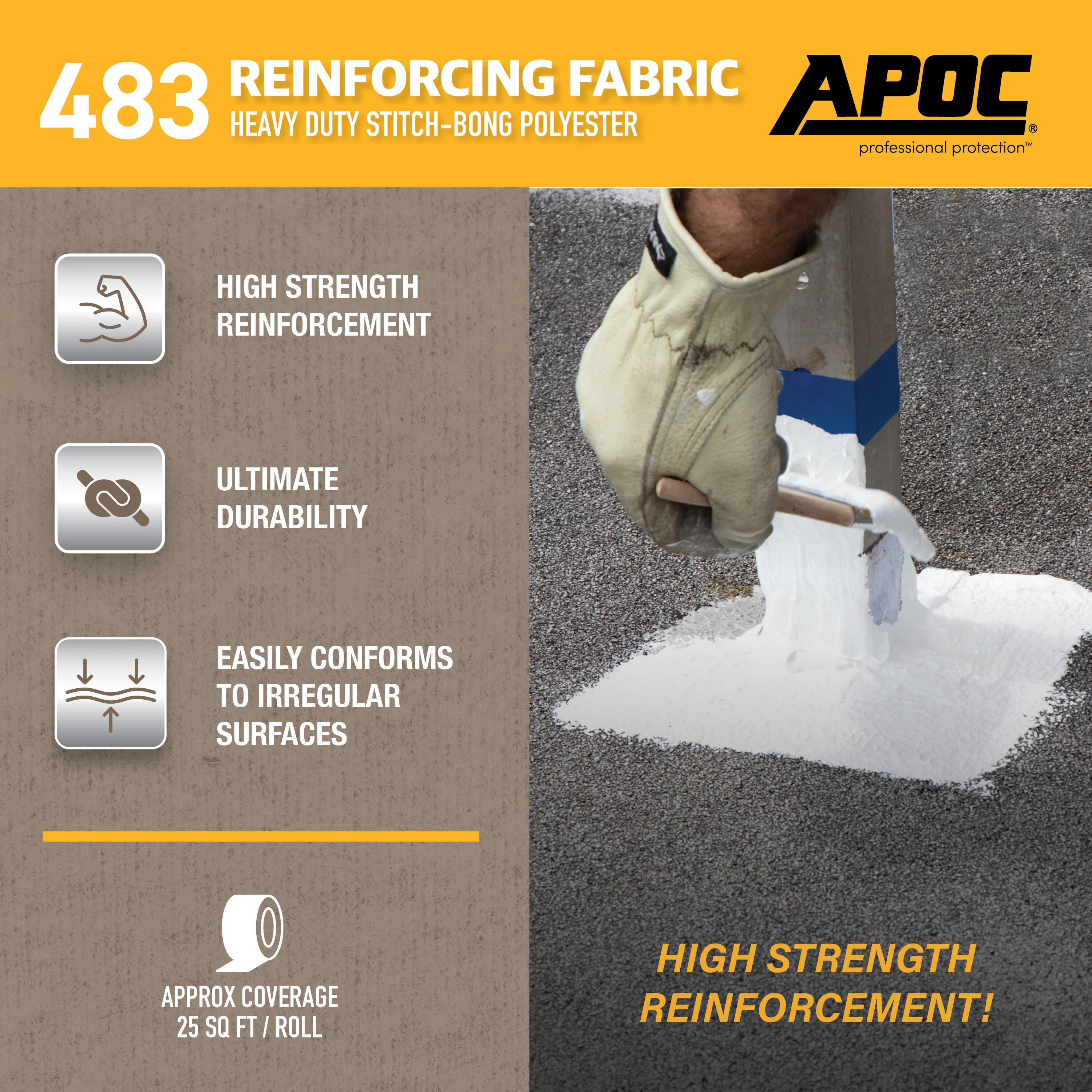 APOC 483 Reinforcing Polyester Roof Fabric, 4-in x 75-ft Roll - Image 4