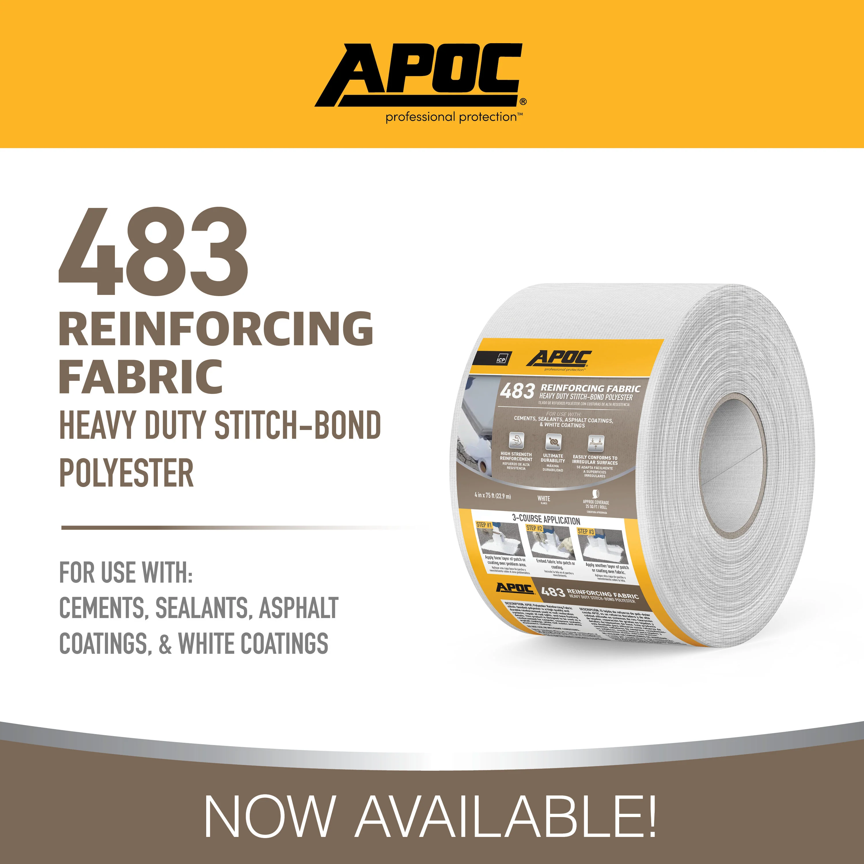 APOC 483 Reinforcing Polyester Roof Fabric, 4-in x 75-ft Roll - Image 8
