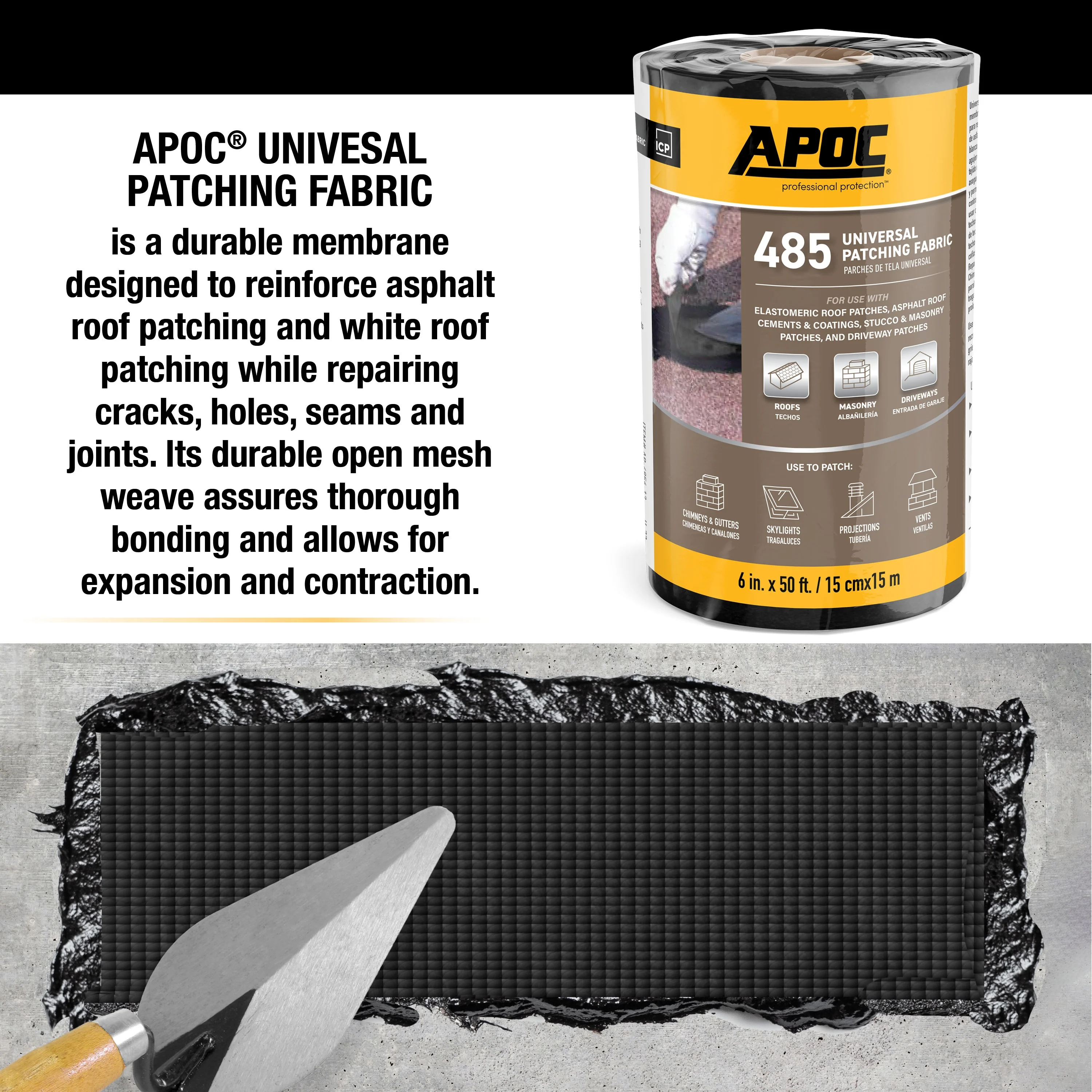 APOC 485 Universal Patching Fabric, Coated Glass – 6 in. x 50 ft Roll - Image 5