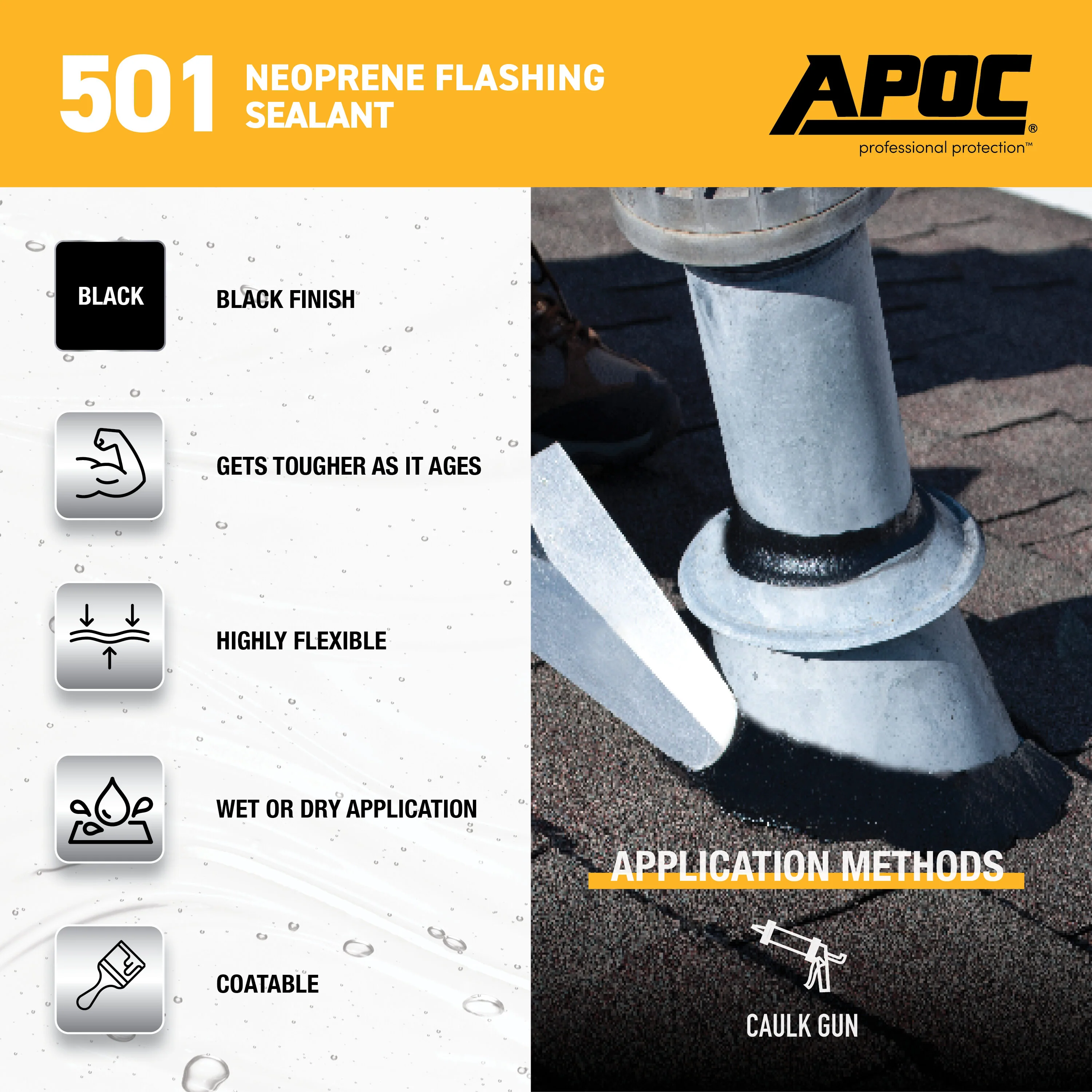 APOC 501 Neoprene Elastomeric Roof Flashing Sealant, Black, 10.1-oz Tube - Image 7