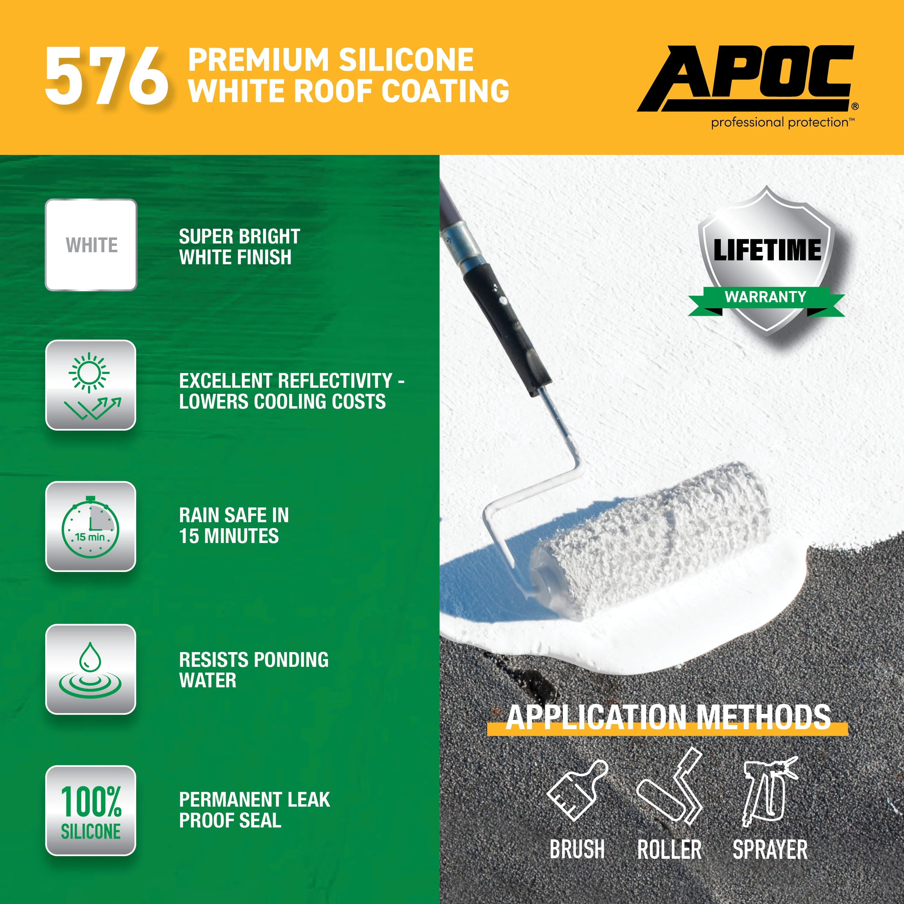 APOC 576 3.6-Quart White Silicone Reflective Roof Coating — Lifetime Warranty - Image 3