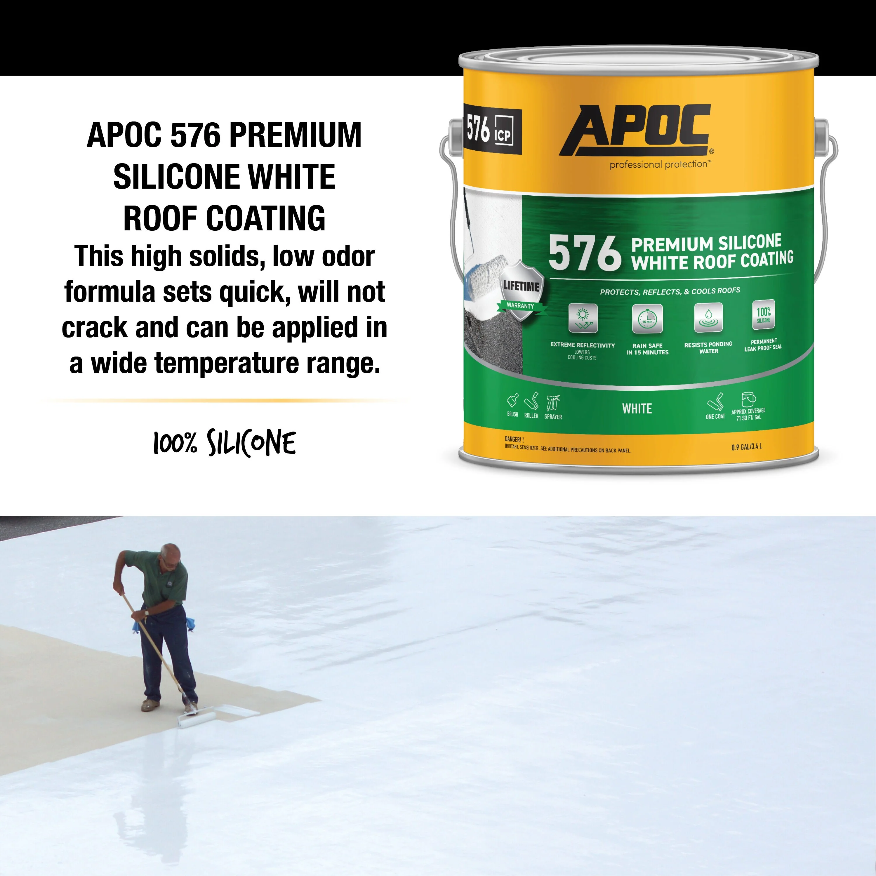 APOC 576 3.6-Quart White Silicone Reflective Roof Coating — Lifetime Warranty - Image 4
