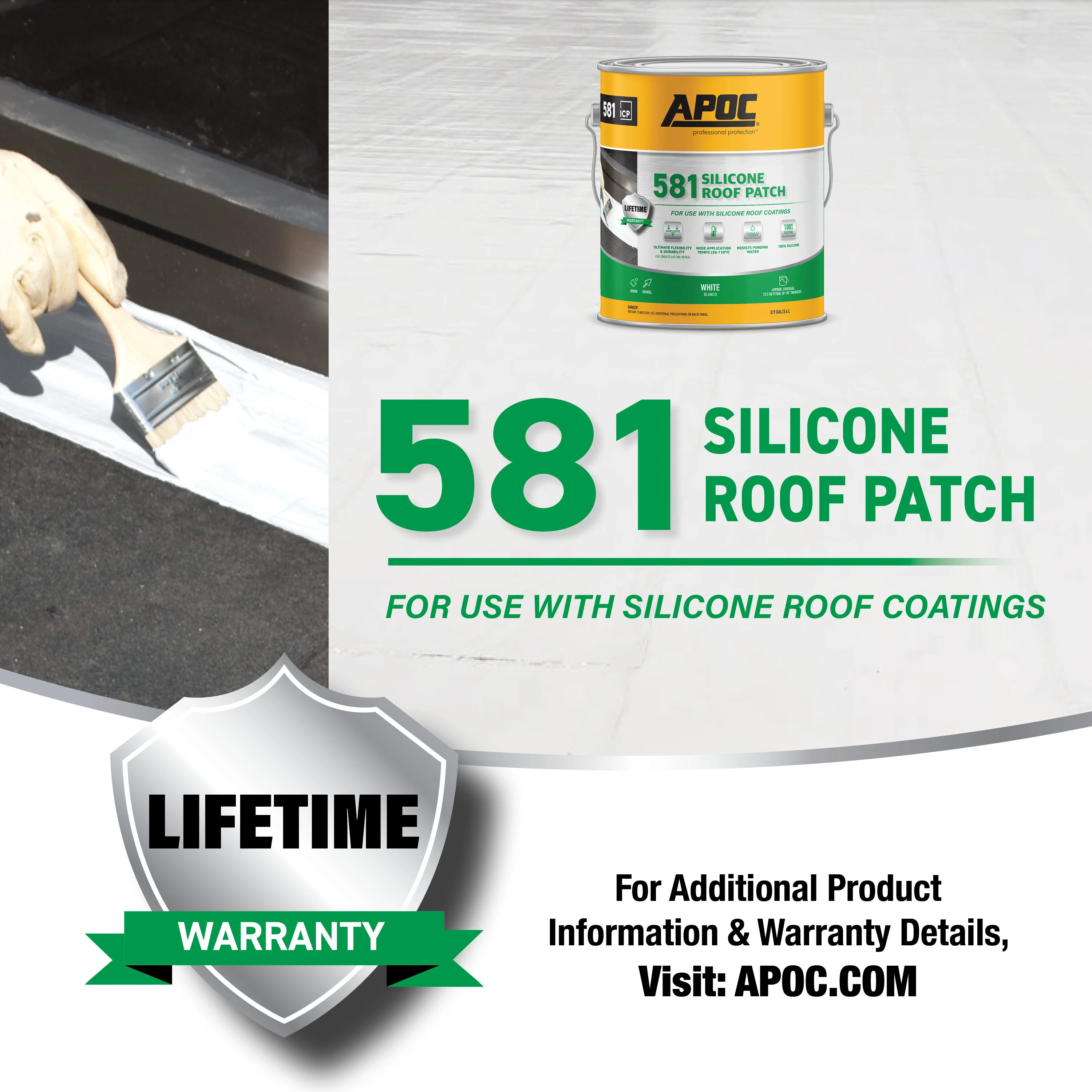 APOC 581 Silicone Roof Patch, 0.9-Gallon Waterproof Roof Sealant – White - Image 6