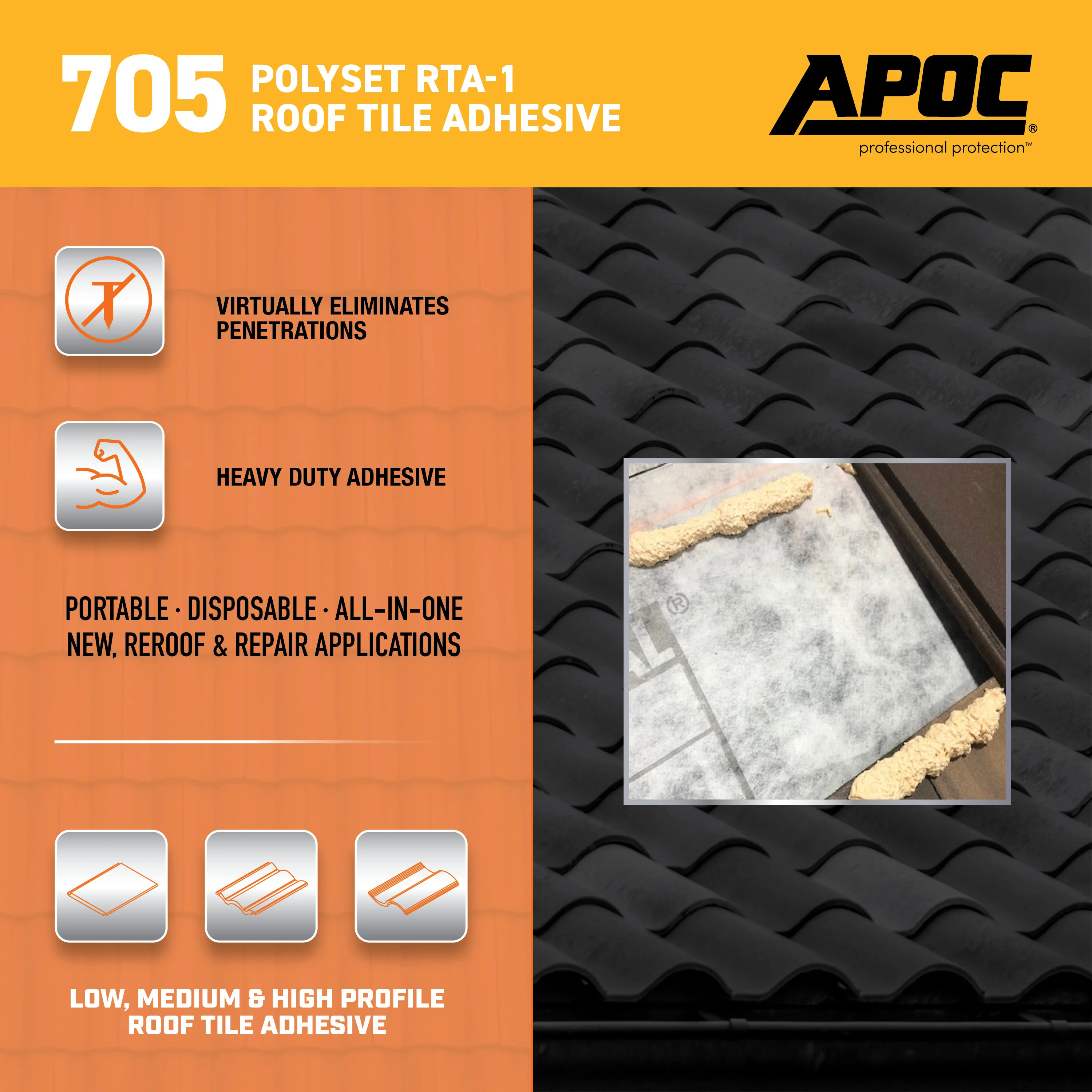 APOC 705 Polyset RTA-1 Roof Tile Adhesive, Off-White, 24 fl oz Straw Foam Can - Image 4