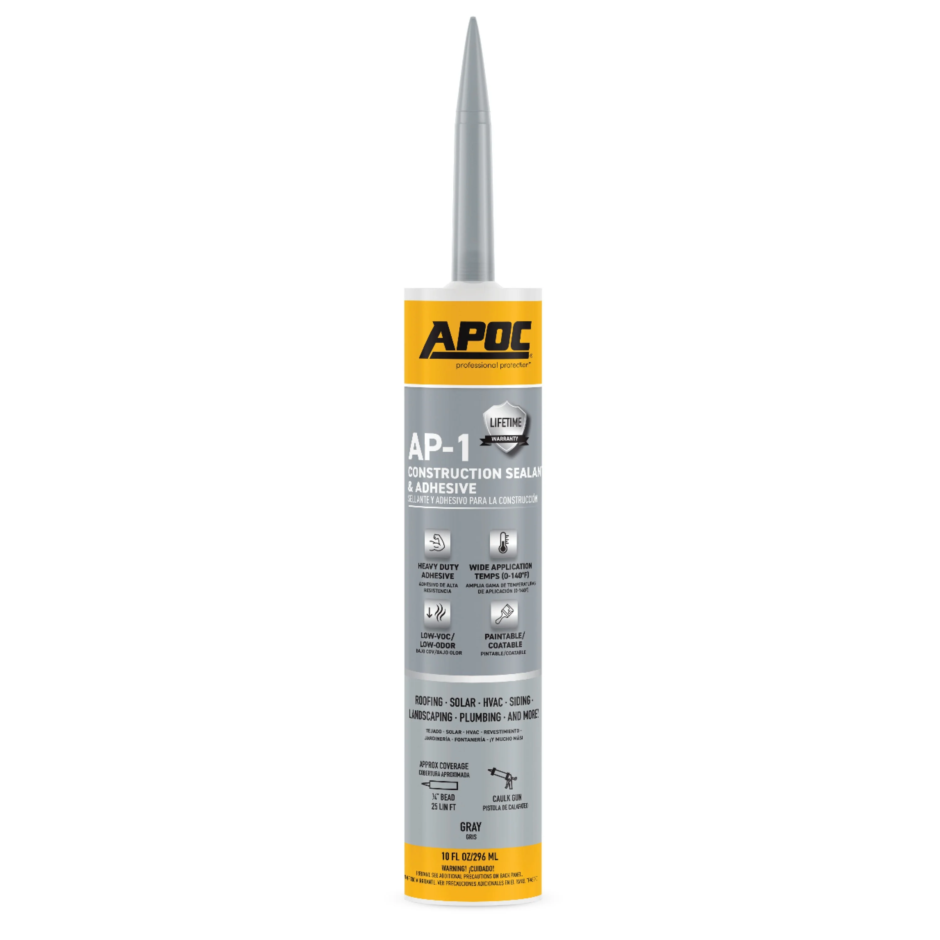 APOC AP-1 10.1-oz Waterproof Roof Sealant – Gray, Low-VOC Construction Sealant & Adhesive