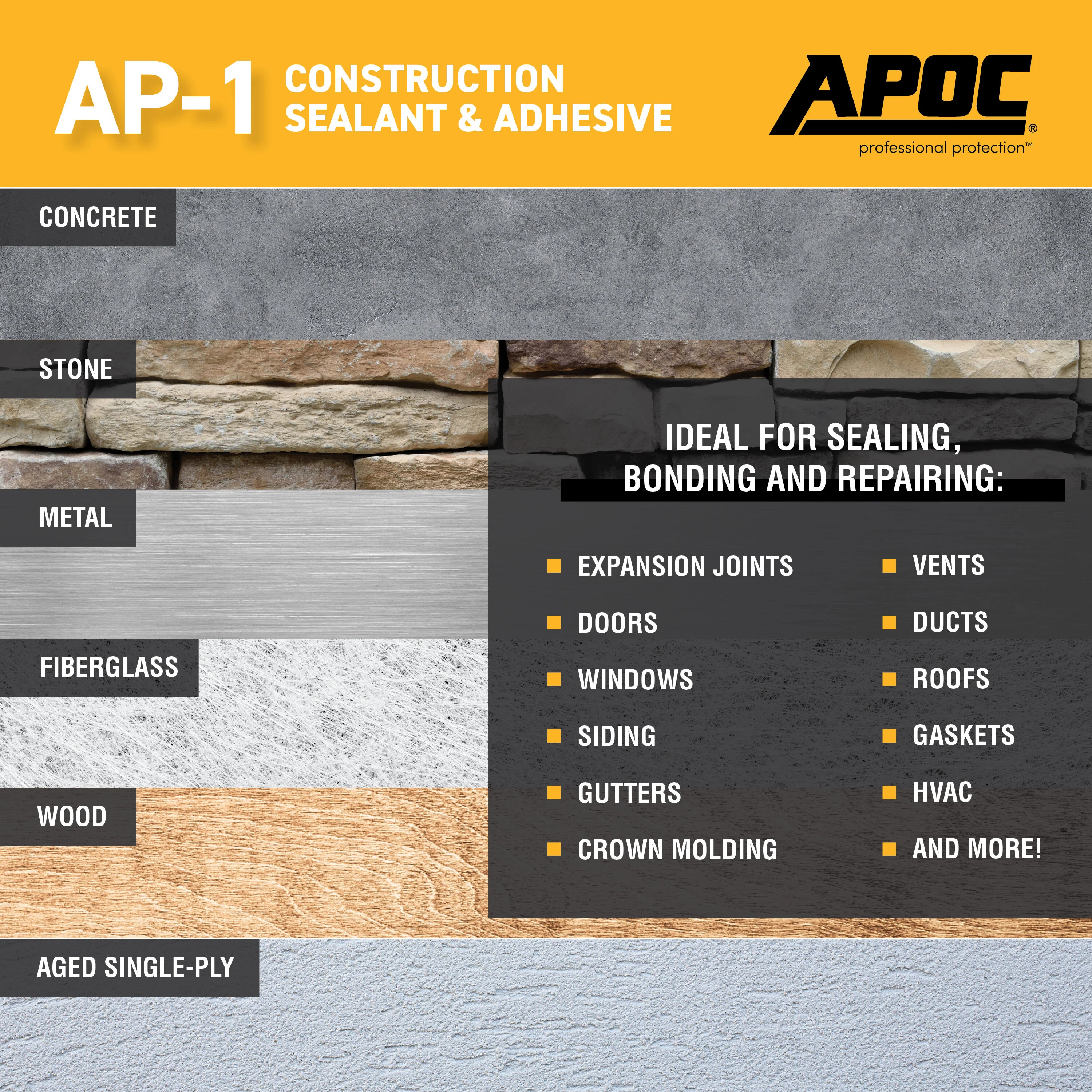 APOC AP-1 10.1-oz Waterproof Roof Sealant – Gray, Low-VOC Construction Sealant & Adhesive - Image 3