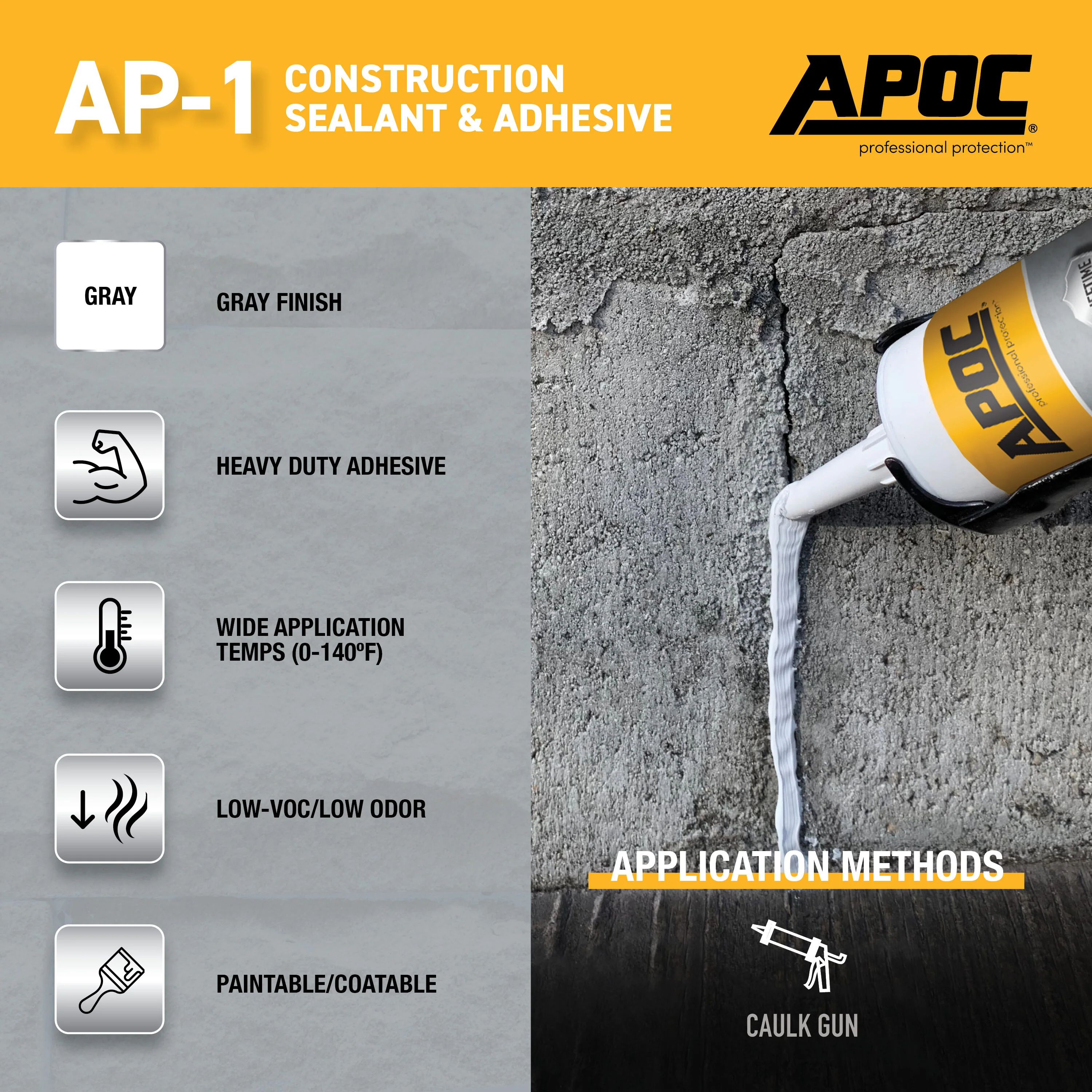 APOC AP-1 10.1-oz Waterproof Roof Sealant – Gray, Low-VOC Construction Sealant & Adhesive - Image 7