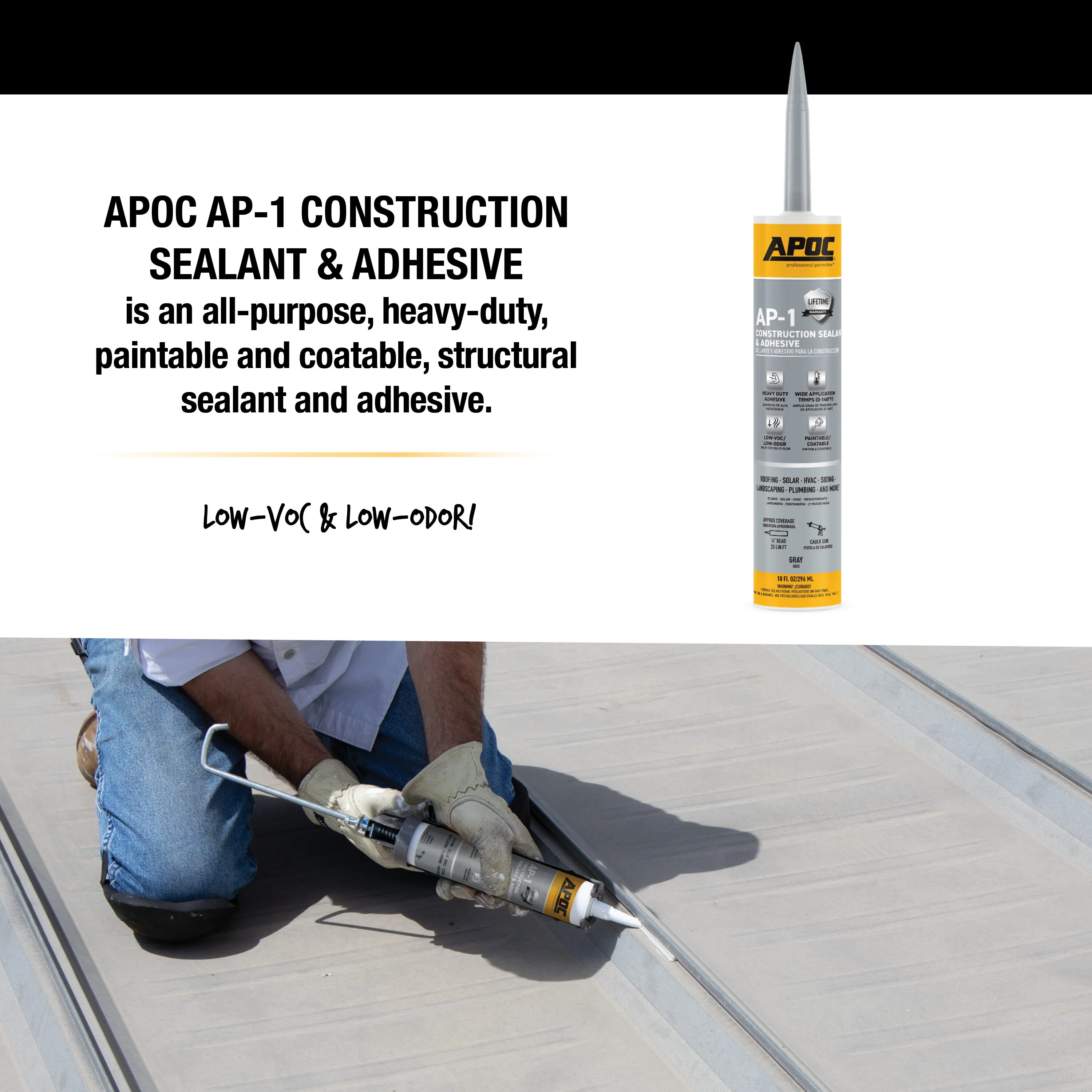 APOC AP-1 10.1-oz Waterproof Roof Sealant – Gray, Low-VOC Construction Sealant & Adhesive - Image 8