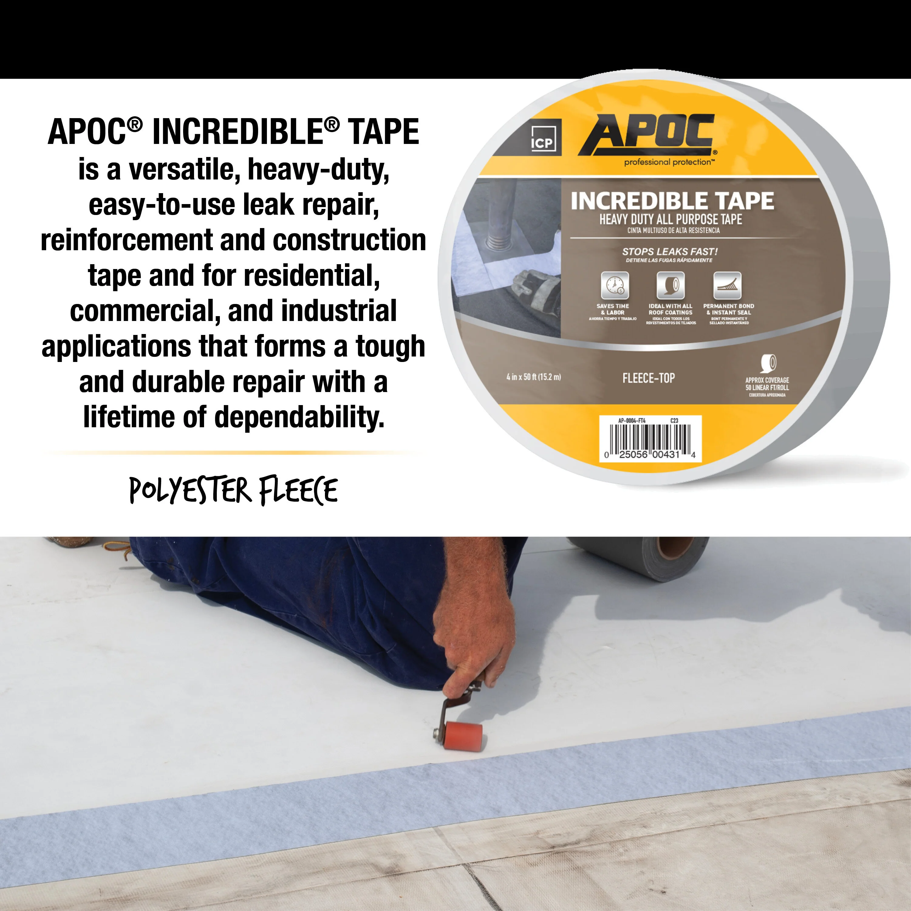 APOC Incredible Tape Fleece-Top Roof Seam Tape, 4 in x 50 ft - Image 6