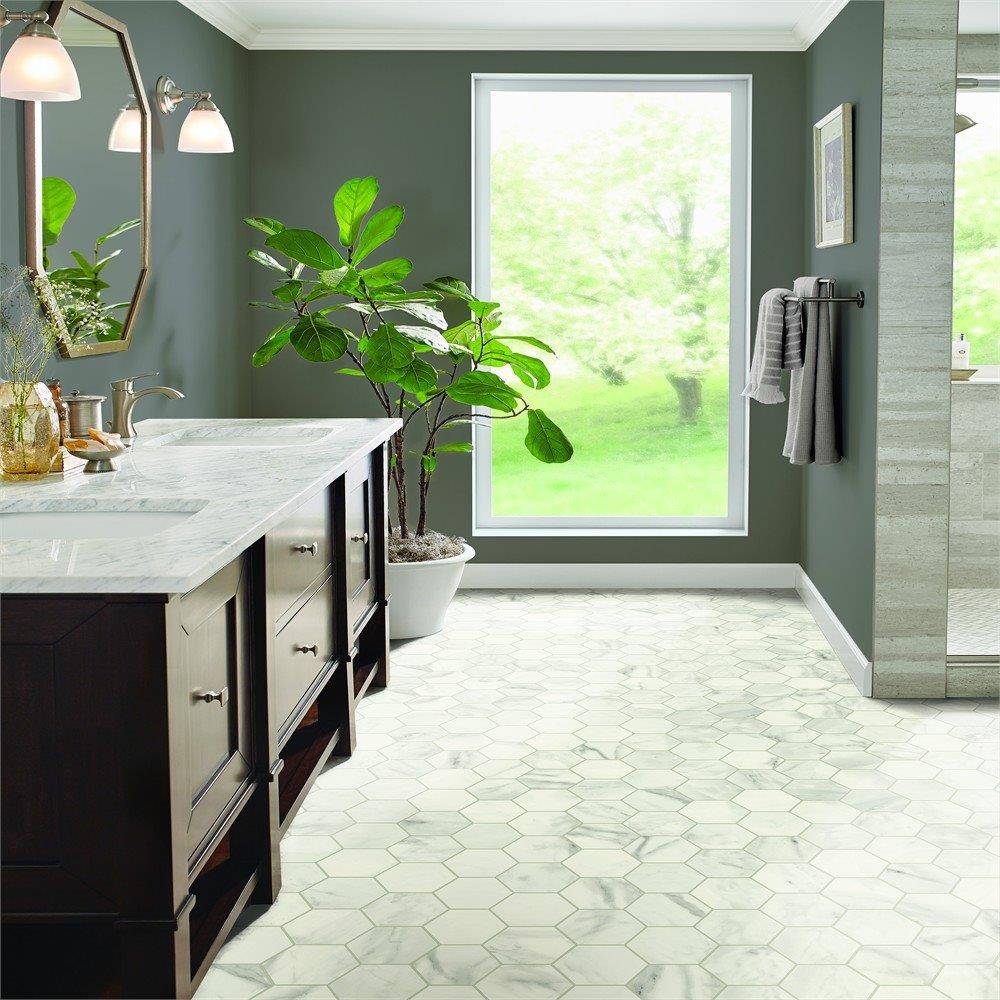 Armstrong Flooring Pickwick Landing I 12-ft W x Cut-to-Length White Hexagon Stone Look Low-Gloss Finish Sheet Vinyl - Image 3